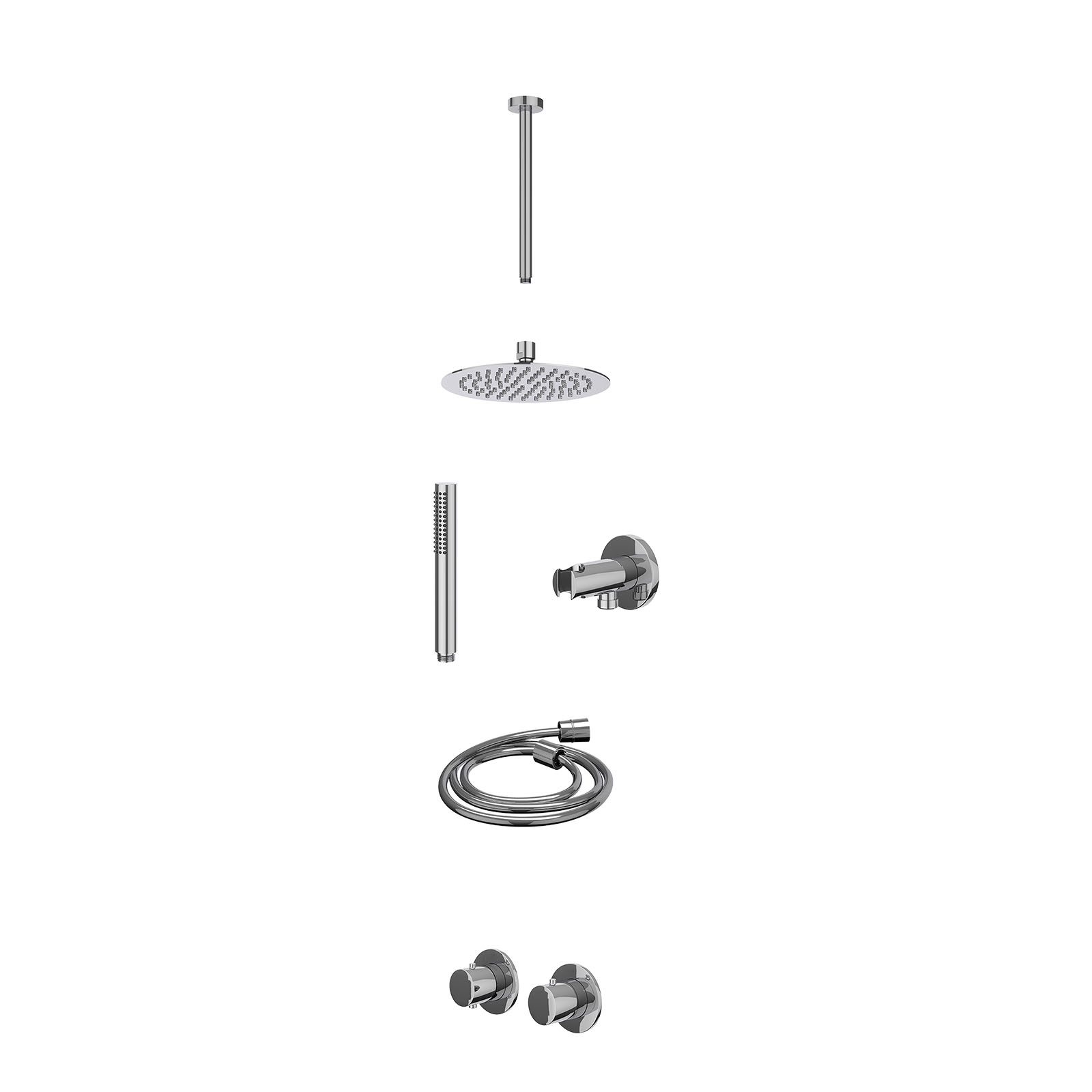 IVY Bond Regendoucheset inbouw symmetry 2-weg - 20cm slim - plafond 30cm - wandhouder - staafhanddouche - excl. inbouwbox - Chroom