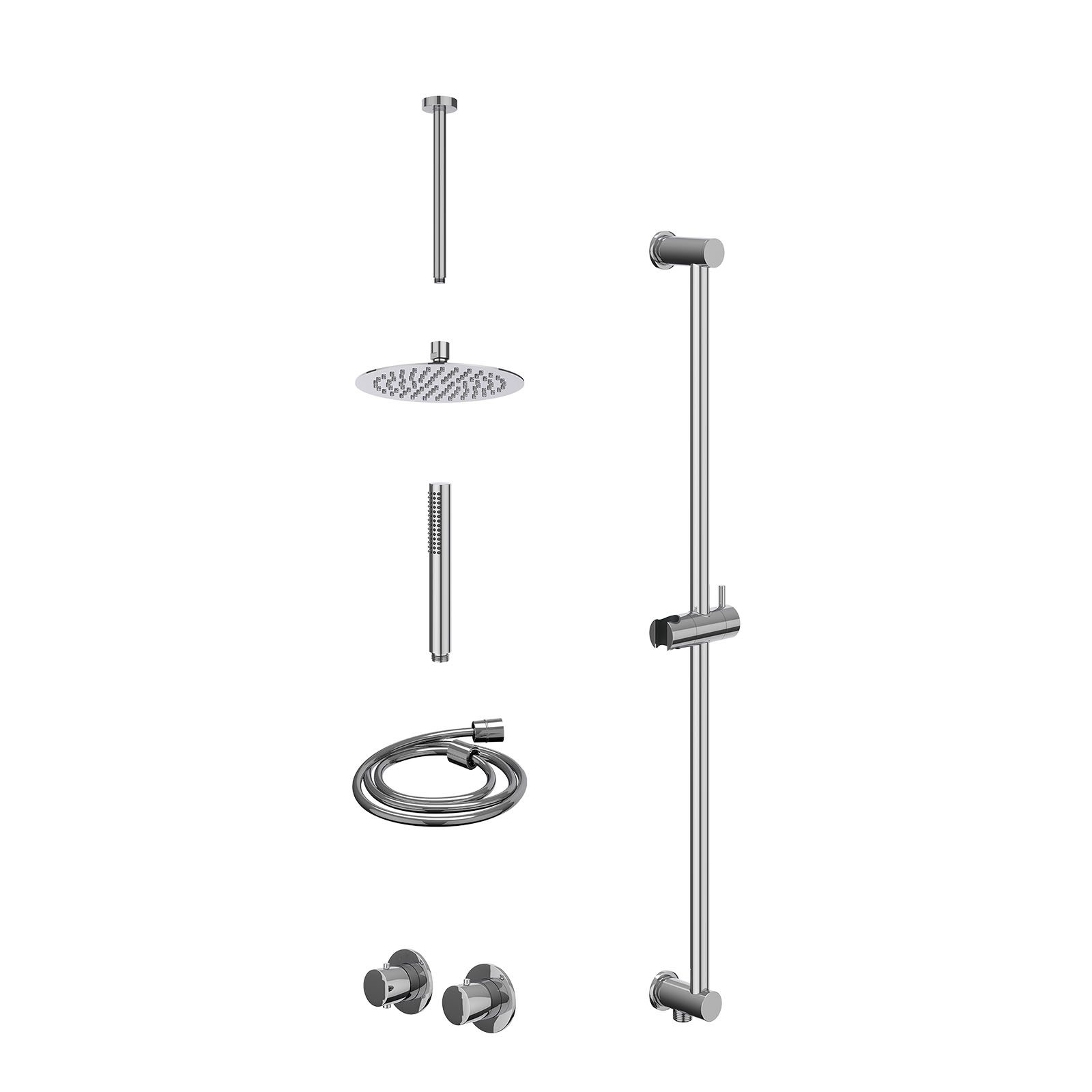 IVY Bond Regendoucheset inbouw symmetry 2-weg - 20cm slim - plafond 30cm - glijstang - staafhanddouche - excl. inbouwbox - Chroom