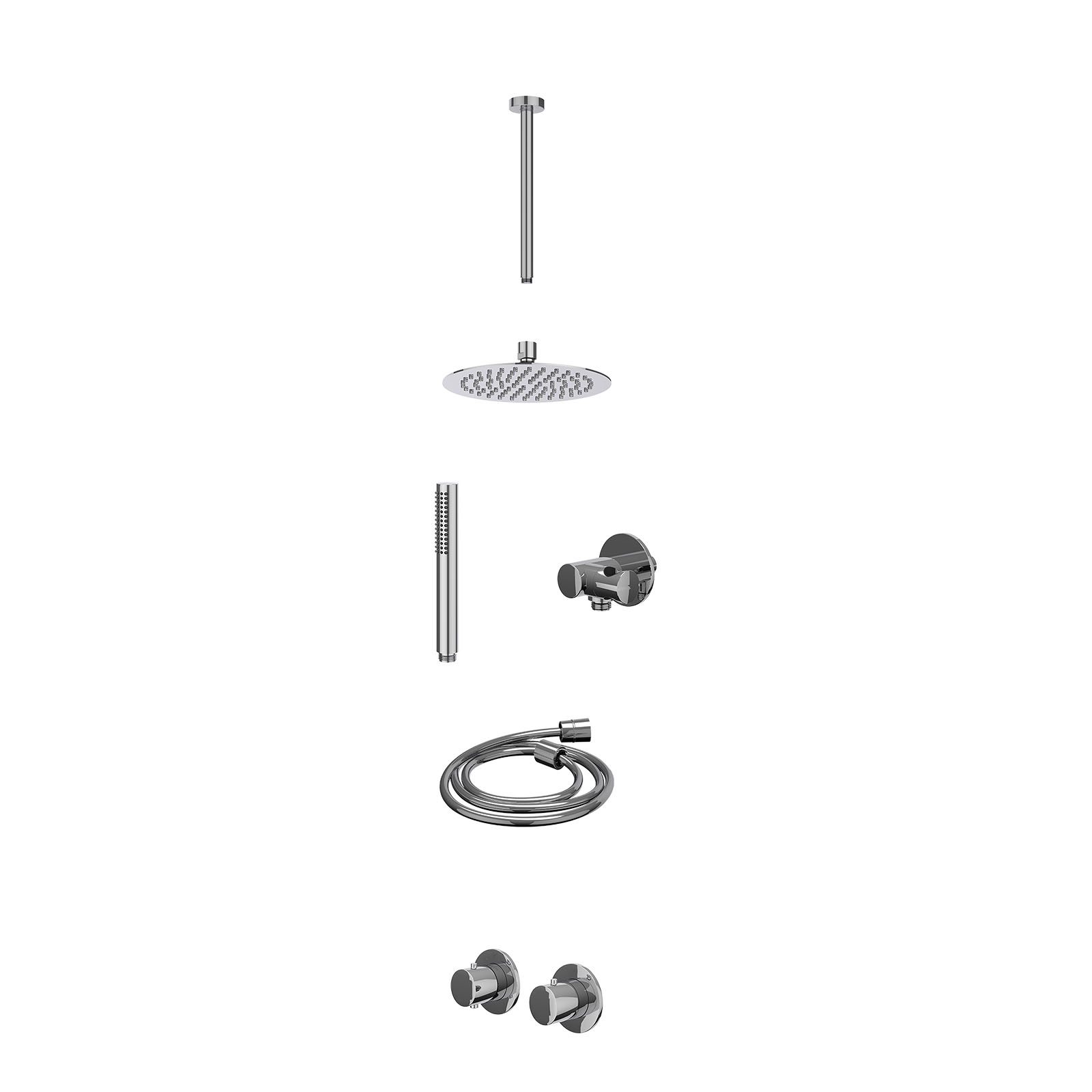 IVY Bond Regendoucheset inbouw symmetry 2-weg - 20cm slim - plafond 30cm - verstelbare steun - staafhanddouche - excl. inbouwbox - Chroom