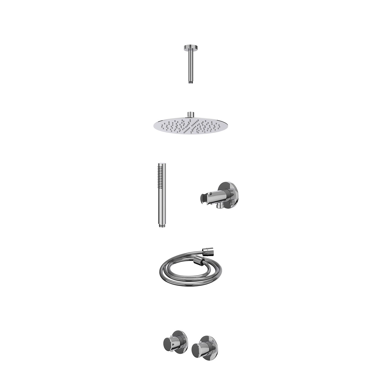 IVY Bond Regendoucheset inbouw symmetry 2-weg - 25cm slim - plafond 15cm - wandhouder - staafhanddouche - excl. inbouwbox - Chroom