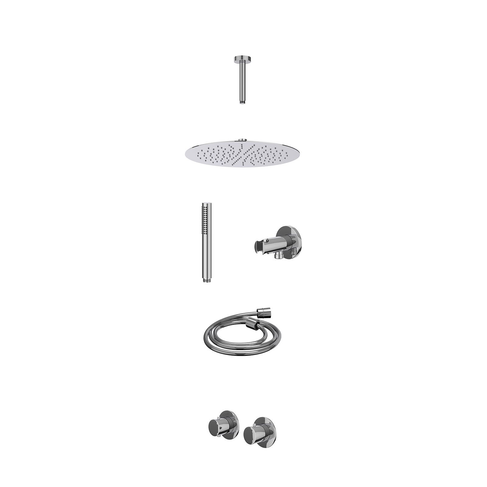 IVY Bond Regendoucheset inbouw symmetry 2-weg - 30cm slim - plafond 15cm - wandhouder - staafhanddouche - excl. inbouwbox - Chroom
