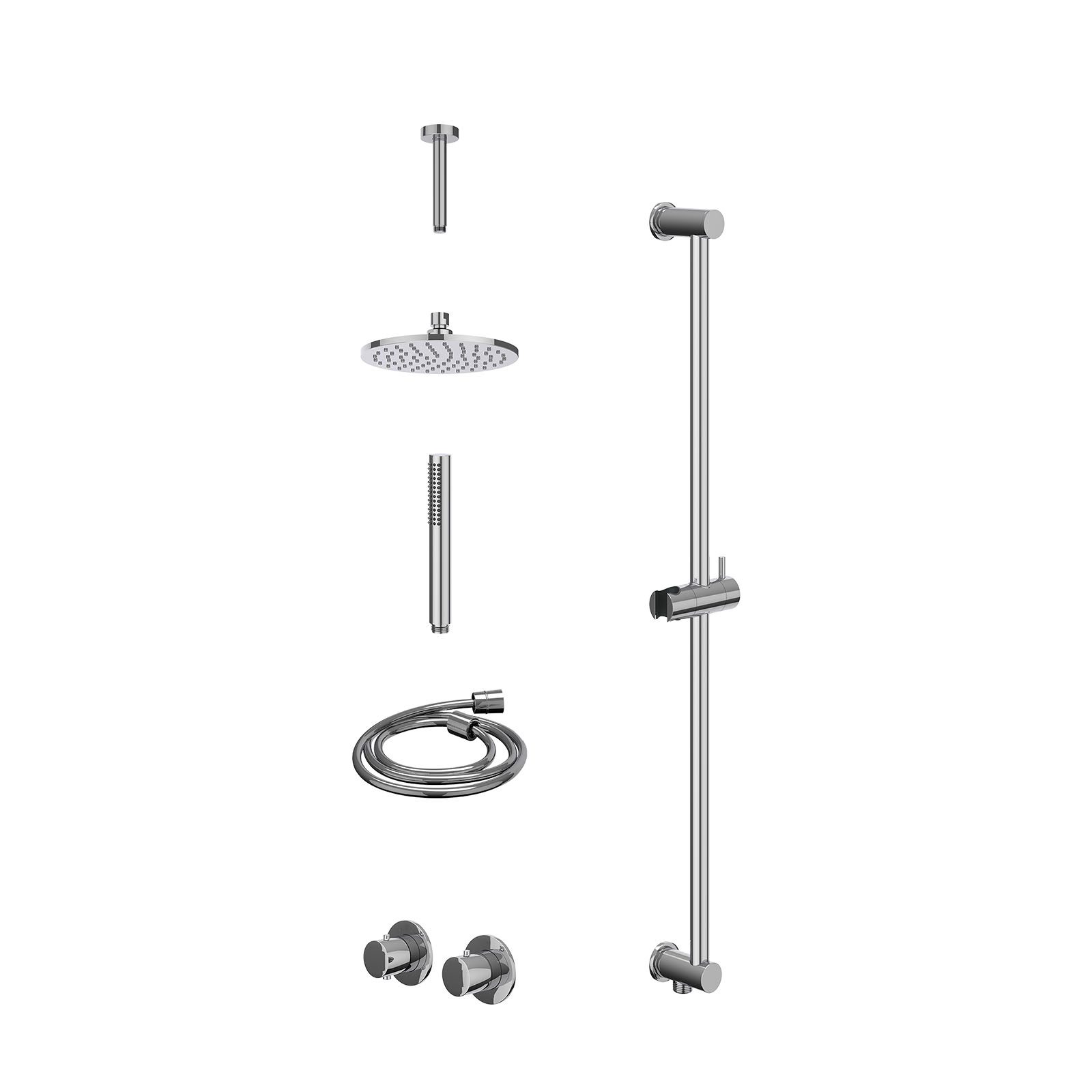 IVY Bond Regendoucheset inbouw symmetry 2-weg - 20cm medium - plafond 15cm - glijstang - staafhanddouche - excl. inbouwbox - Chroom