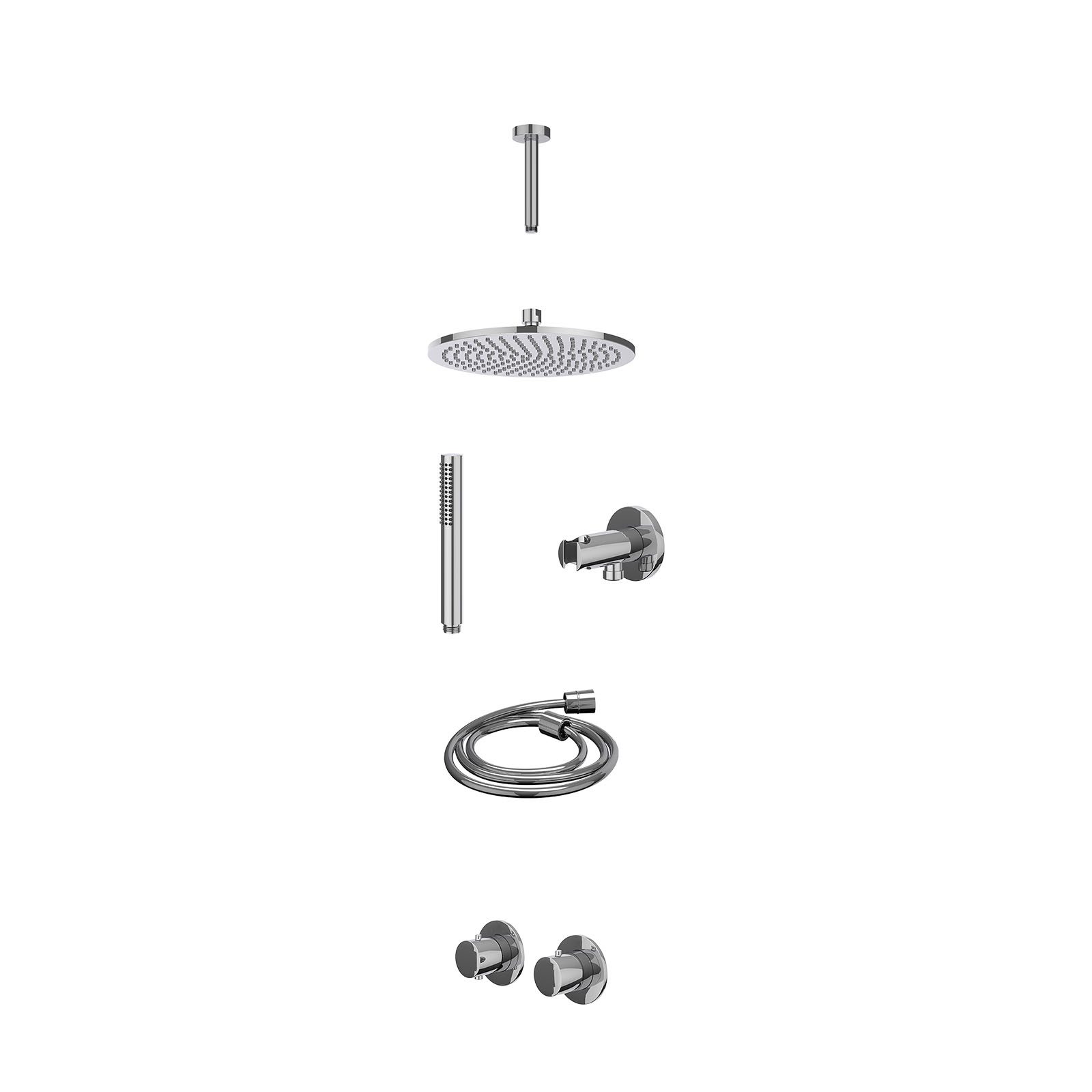 IVY Bond Regendoucheset inbouw symmetry 2-weg - 25cm medium - plafond 15cm - wandhouder - staafhanddouche - excl. inbouwbox - Chroom