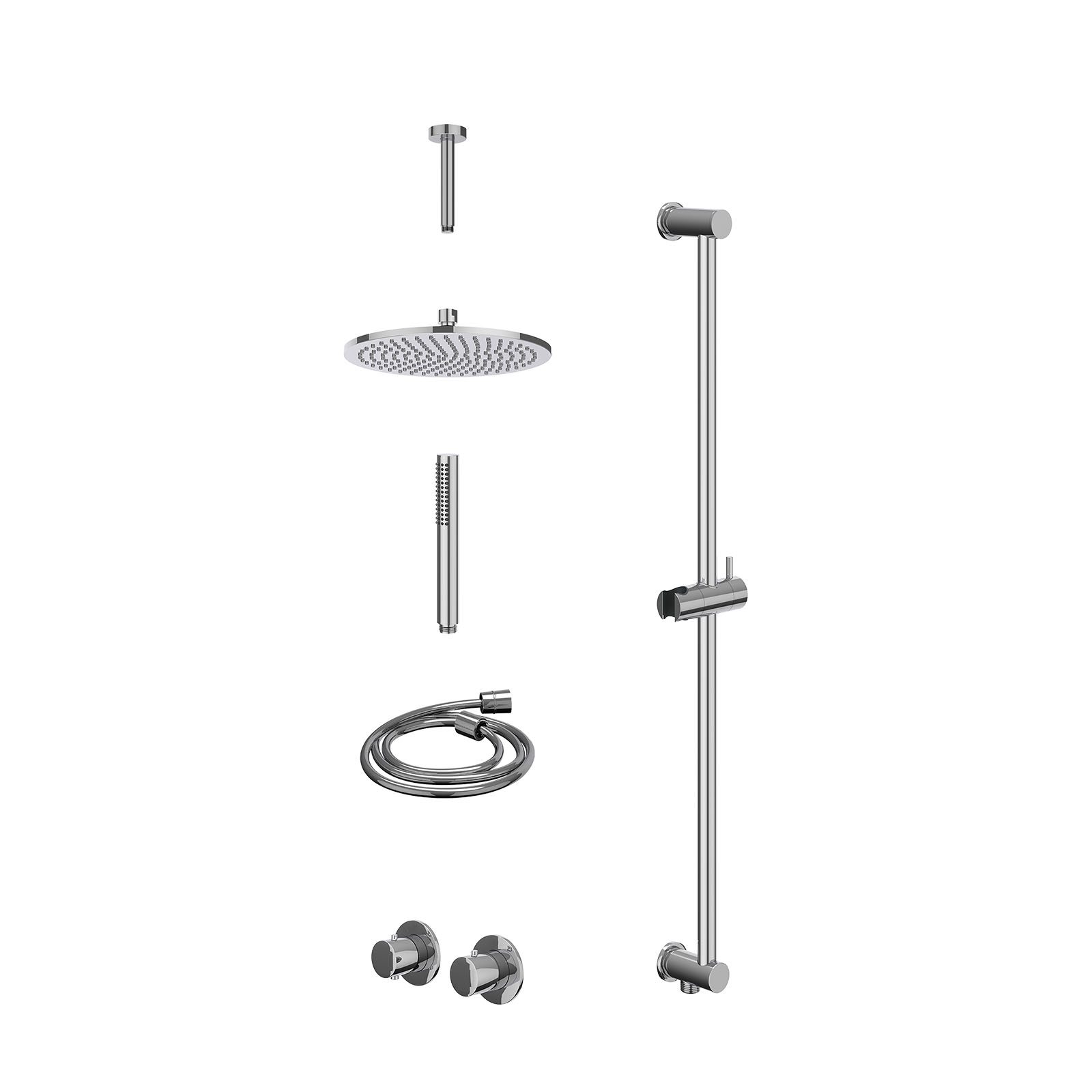 IVY Bond Regendoucheset inbouw symmetry 2-weg - 25cm medium - plafond 15cm - glijstang - staafhanddouche - excl. inbouwbox - Chroom