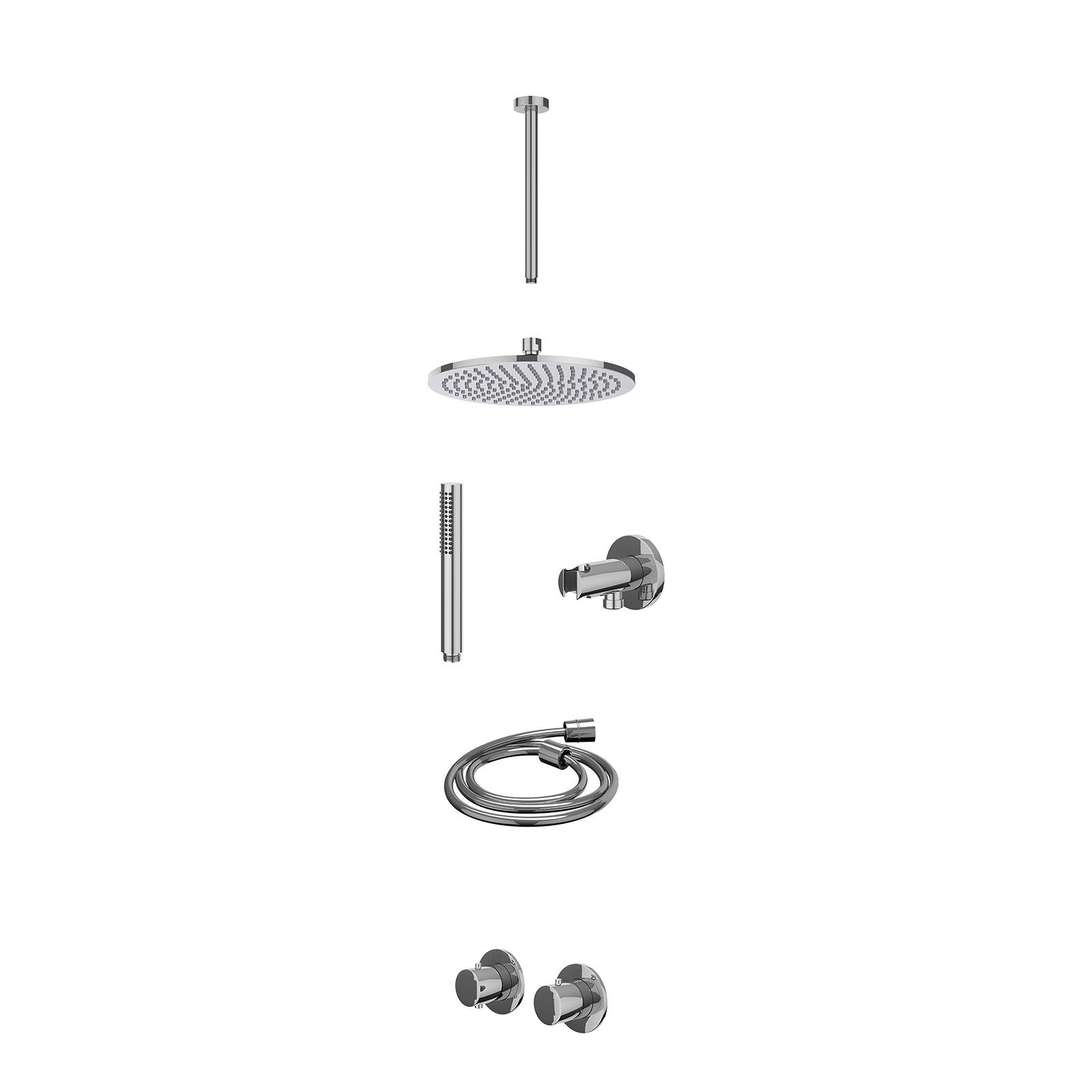 IVY Bond Regendoucheset inbouw symmetry 2-weg - 25cm medium - plafond 30cm - wandhouder - staafhanddouche - excl. inbouwbox - Chroom