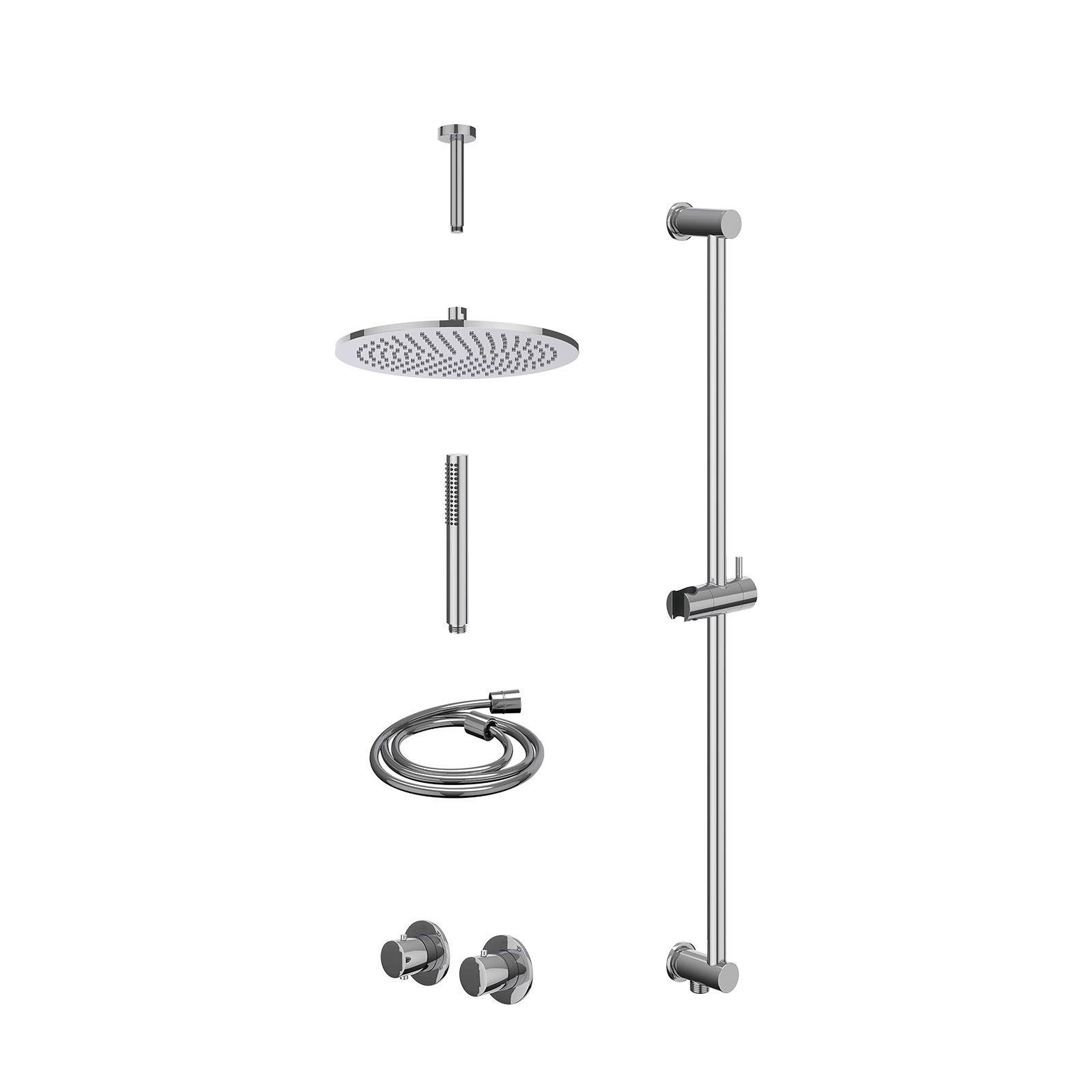 IVY Bond Regendoucheset inbouw symmetry 2-weg - 30cm medium - plafond 15cm - glijstang - staafhanddouche - excl. inbouwbox - Chroom