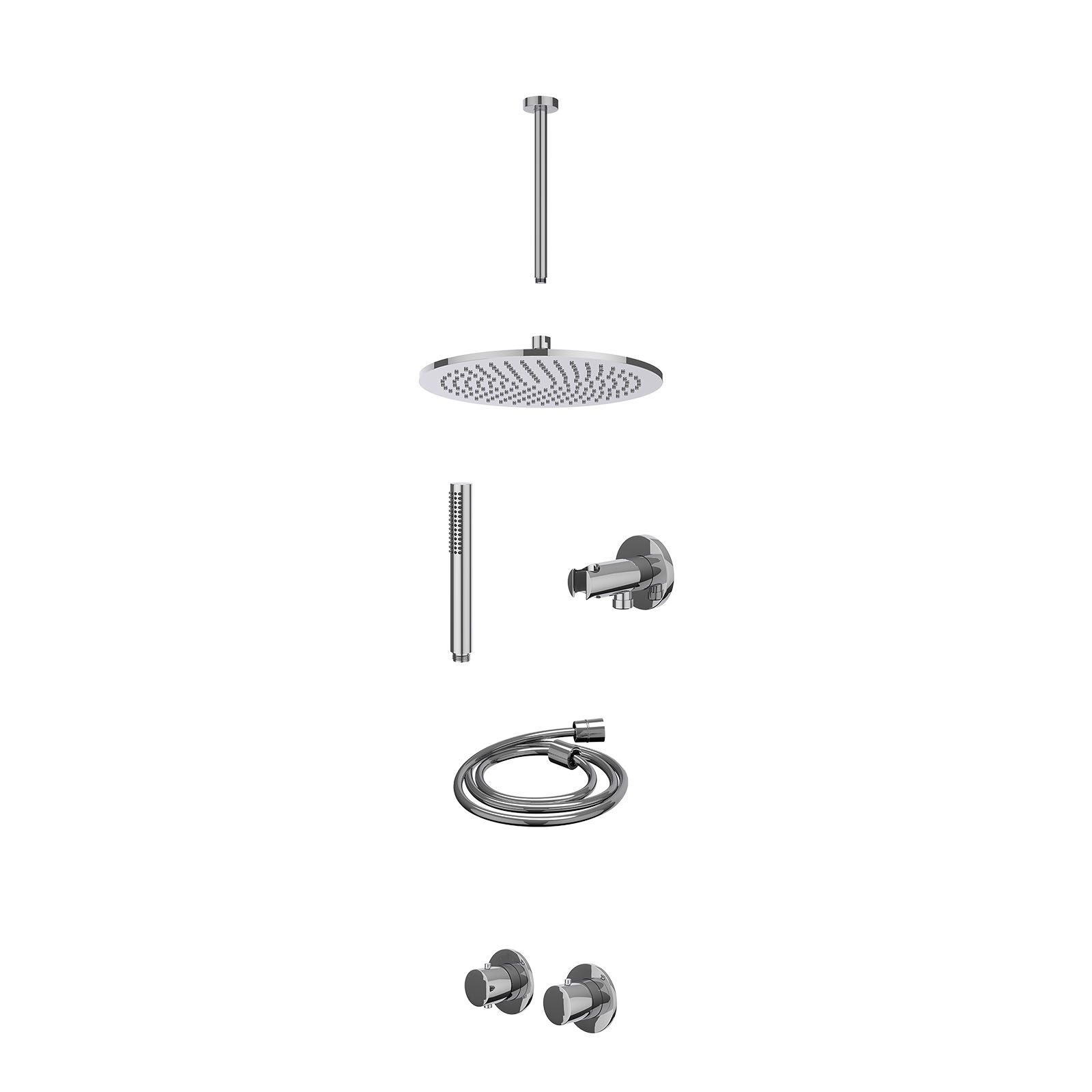 IVY Bond Regendoucheset inbouw symmetry 2-weg - 30cm medium - plafond 30cm - wandhouder - staafhanddouche - excl. inbouwbox - Chroom