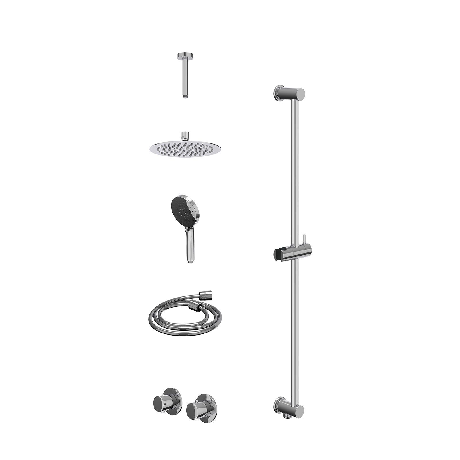 IVY Bond Regendoucheset inbouw symmetry 2-weg - 20cm slim - plafond 15cm - glijstang - 3-standen - excl. inbouwbox - Chroom