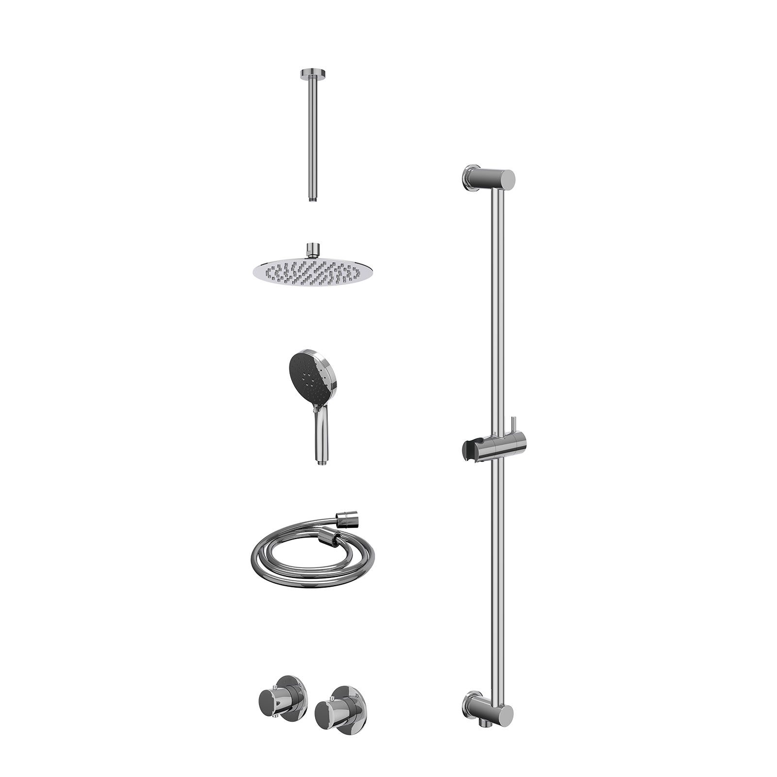 IVY Bond Regendoucheset inbouw symmetry 2-weg - 20cm slim - plafond 30cm - glijstang - 3-standen - excl. inbouwbox - Chroom