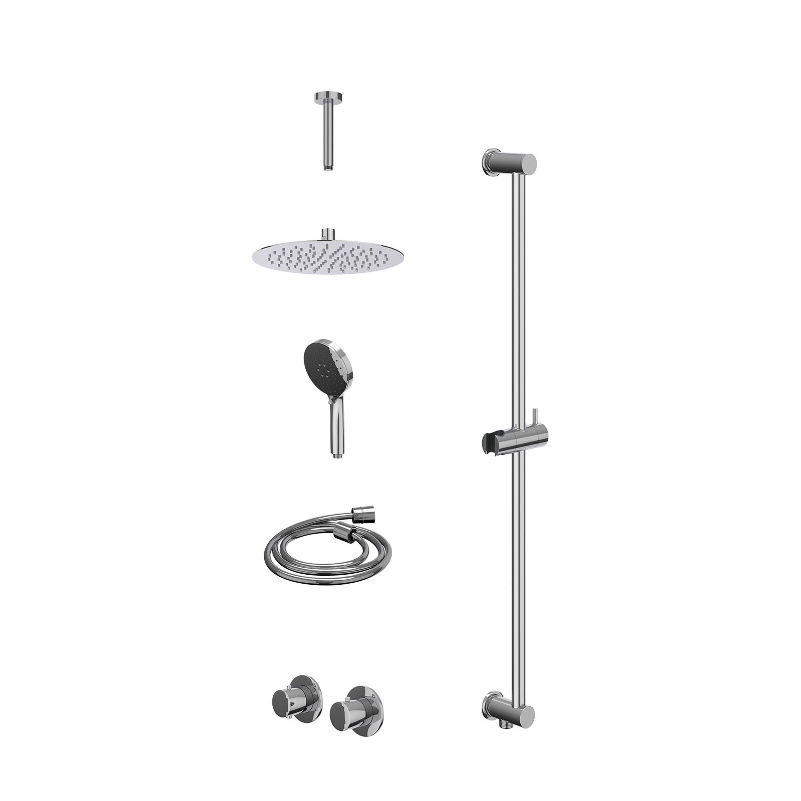 IVY Bond Regendoucheset inbouw symmetry 2-weg - 25cm slim - plafond 15cm - glijstang - 3-standen - excl. inbouwbox - Chroom