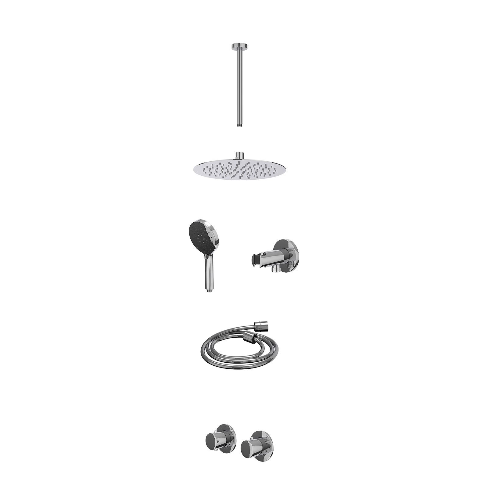IVY Bond Regendoucheset inbouw symmetry 2-weg - 25cm slim - plafond 30cm - wandhouder - 3-standen - excl. inbouwbox - Chroom