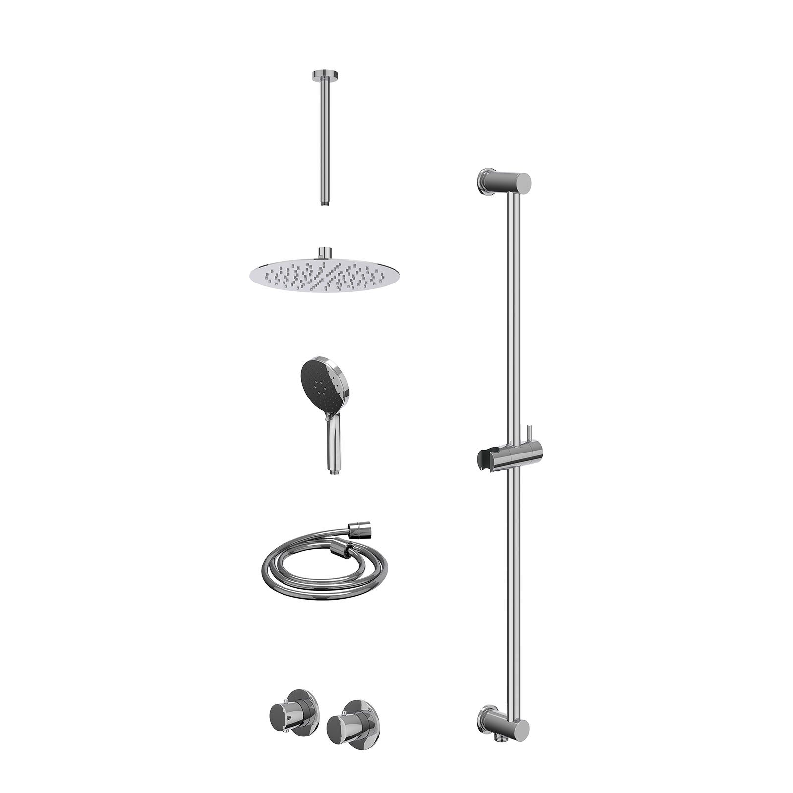 IVY Bond Regendoucheset inbouw symmetry 2-weg - 25cm slim - plafond 30cm - glijstang - 3-standen - excl. inbouwbox - Chroom