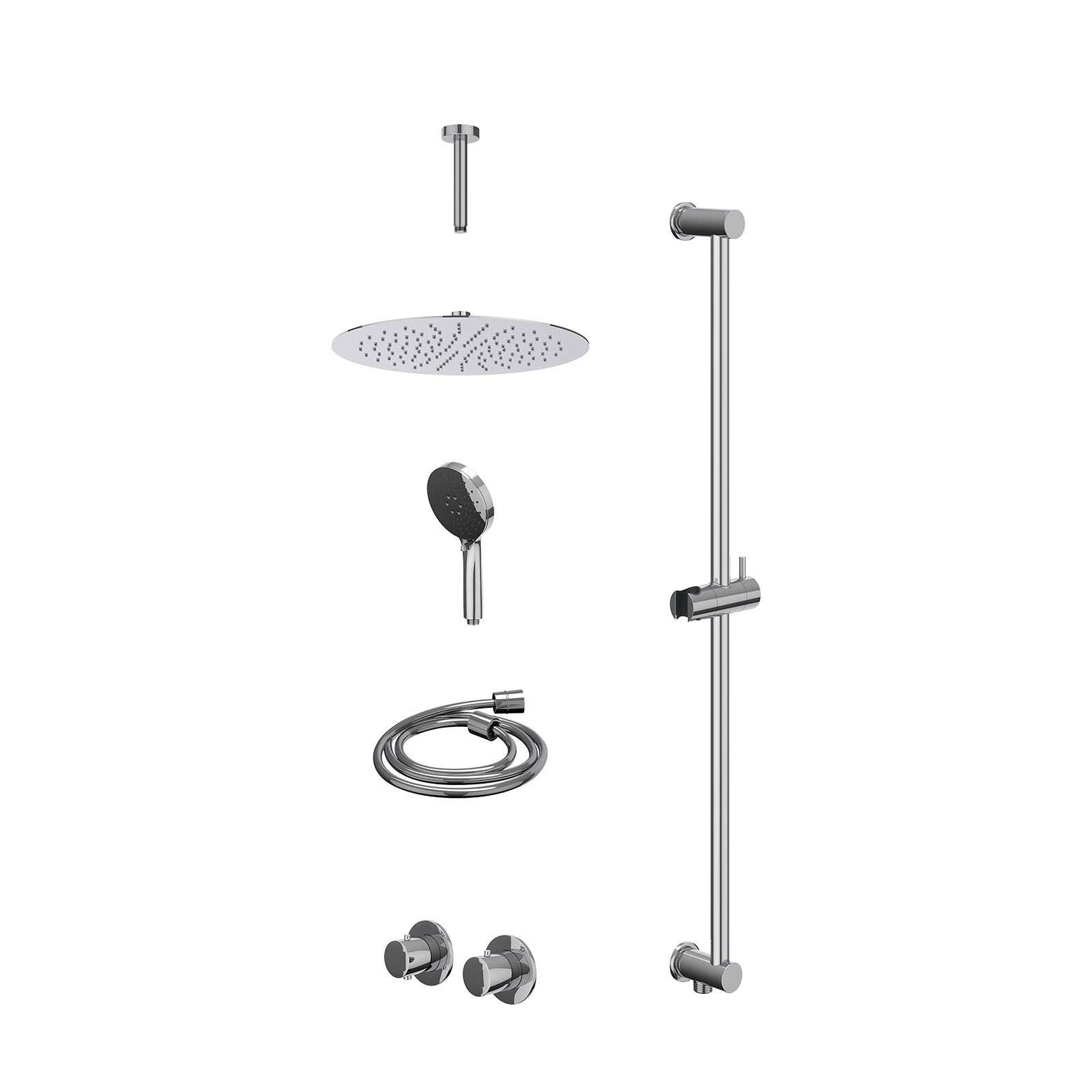 IVY Bond Regendoucheset inbouw symmetry 2-weg - 30cm slim - plafond 15cm - glijstang - 3-standen - excl. inbouwbox - Chroom