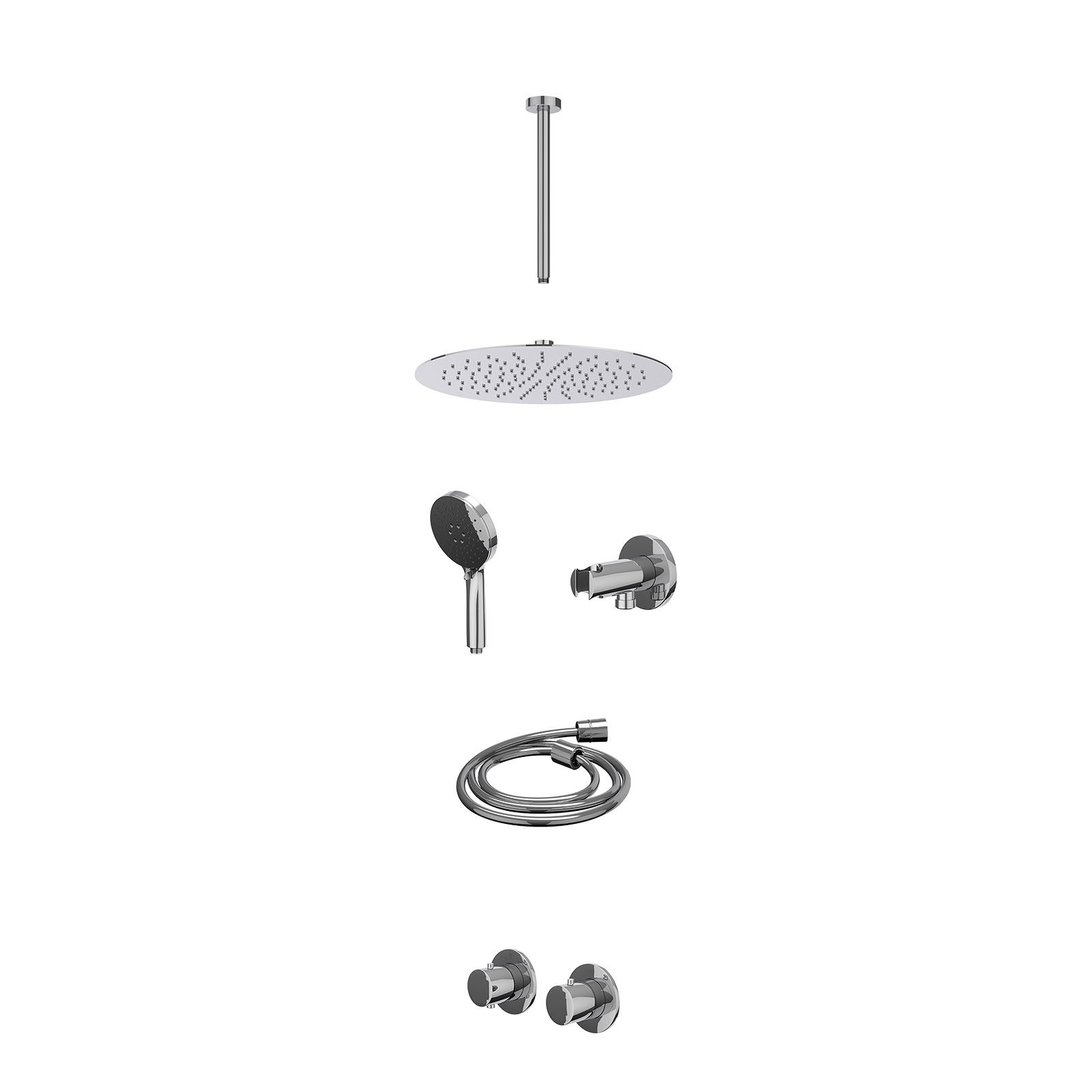 IVY Bond Regendoucheset inbouw symmetry 2-weg - 30cm slim - plafond 30cm - wandhouder - 3-standen - excl. inbouwbox - Chroom