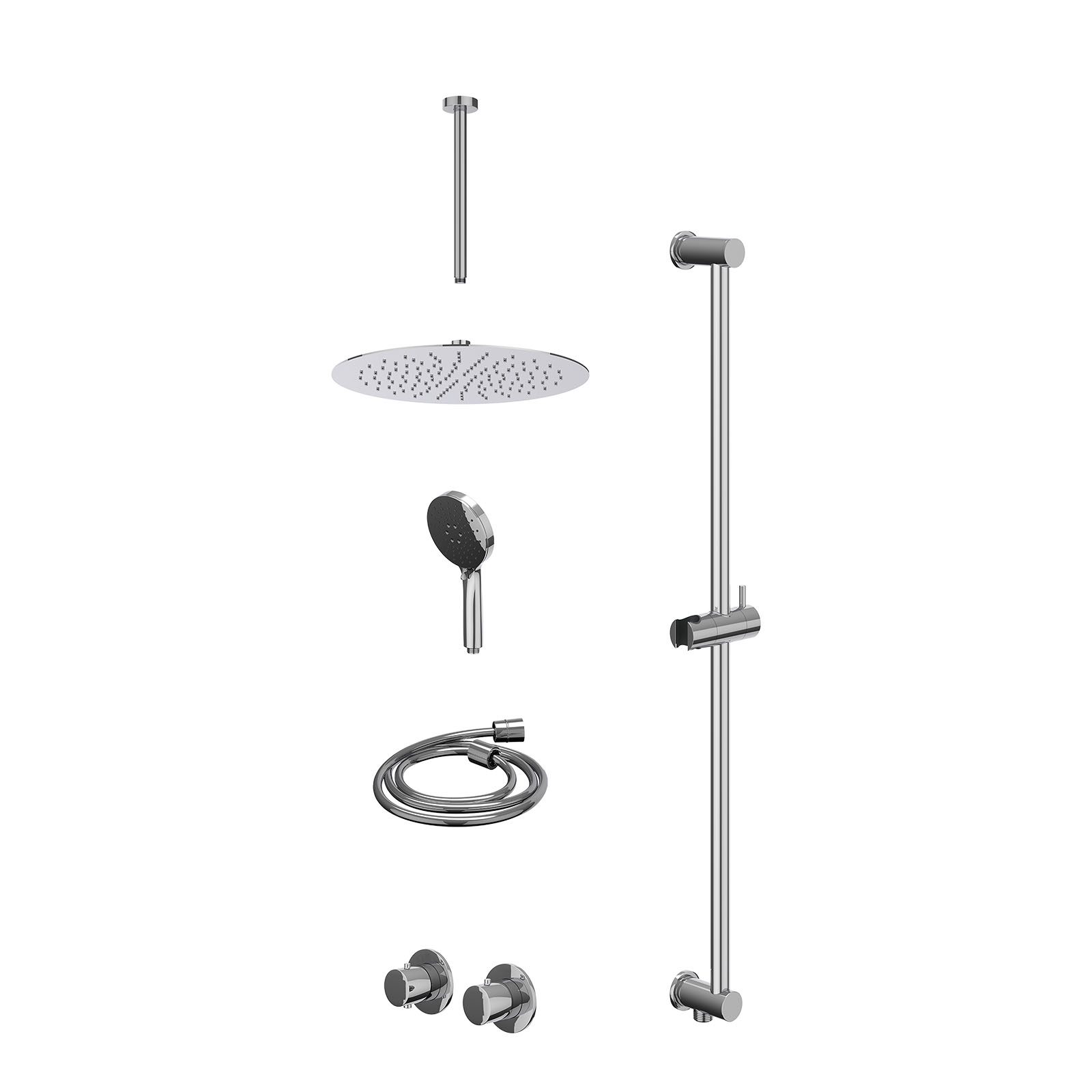 IVY Bond Regendoucheset inbouw symmetry 2-weg - 30cm slim - plafond 30cm - glijstang - 3-standen - excl. inbouwbox - Chroom