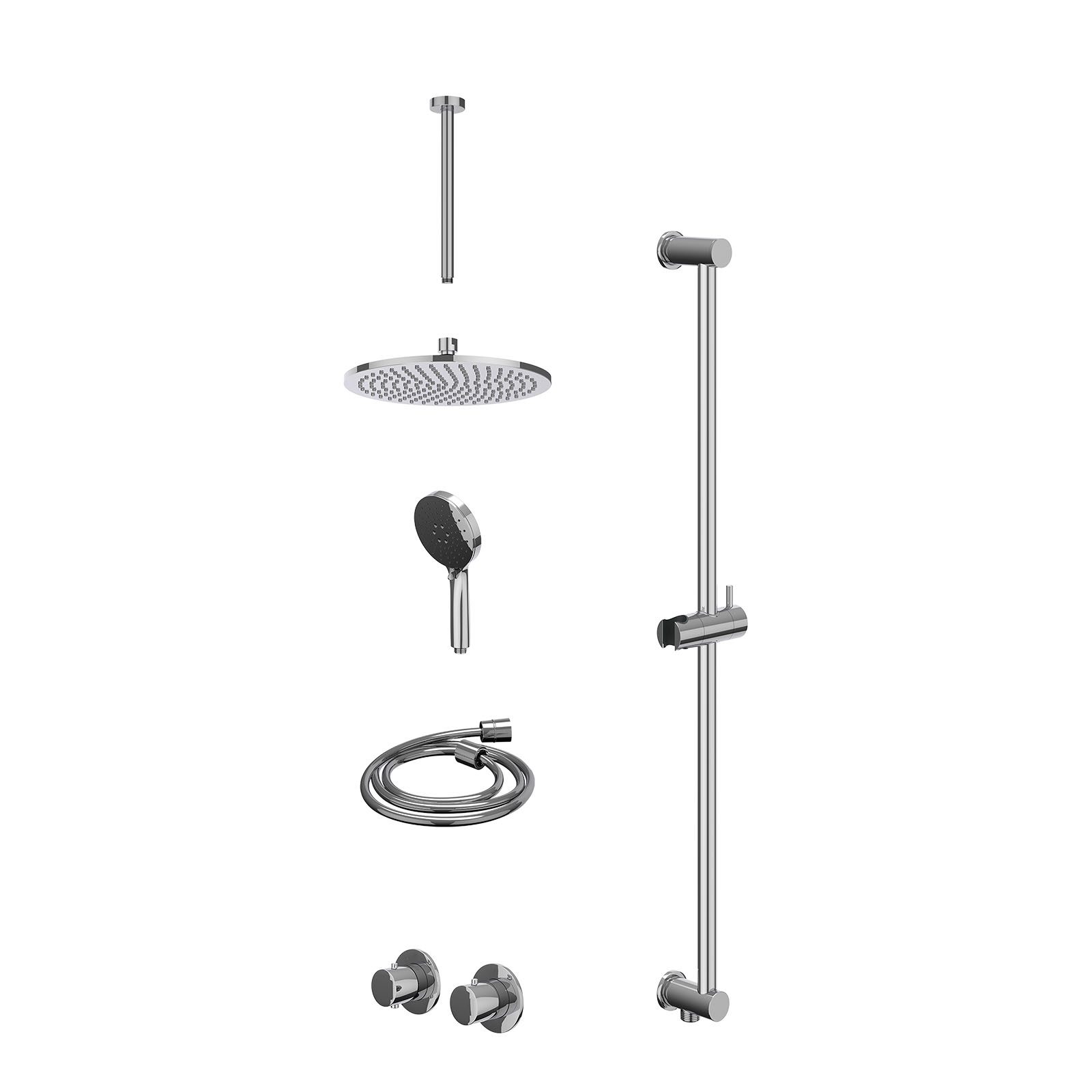 IVY Bond Regendoucheset inbouw symmetry 2-weg - 25cm medium - plafond 30cm - glijstang - 3-standen - excl. inbouwbox - Chroom