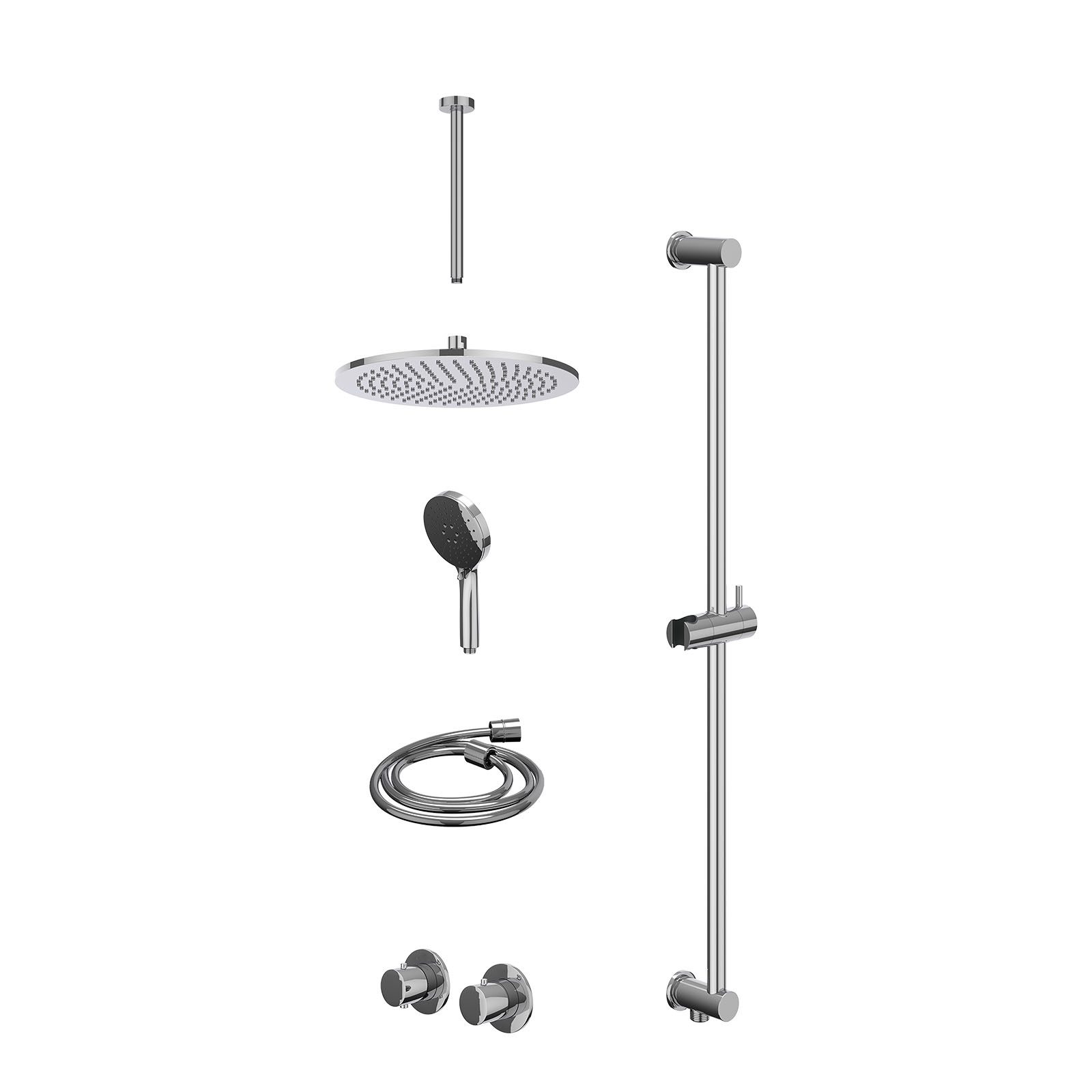 IVY Bond Regendoucheset inbouw symmetry 2-weg - 30cm medium - plafond 30cm - glijstang - 3-standen - excl. inbouwbox - Chroom
