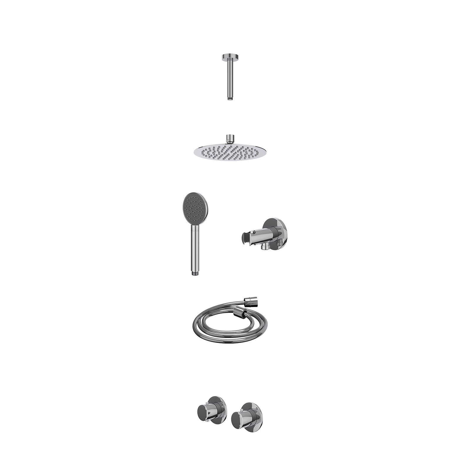 IVY Bond Regendoucheset inbouw symmetry 2-weg - 20cm slim - plafond 15cm - wandhouder - satin spray - excl. inbouwbox - Chroom