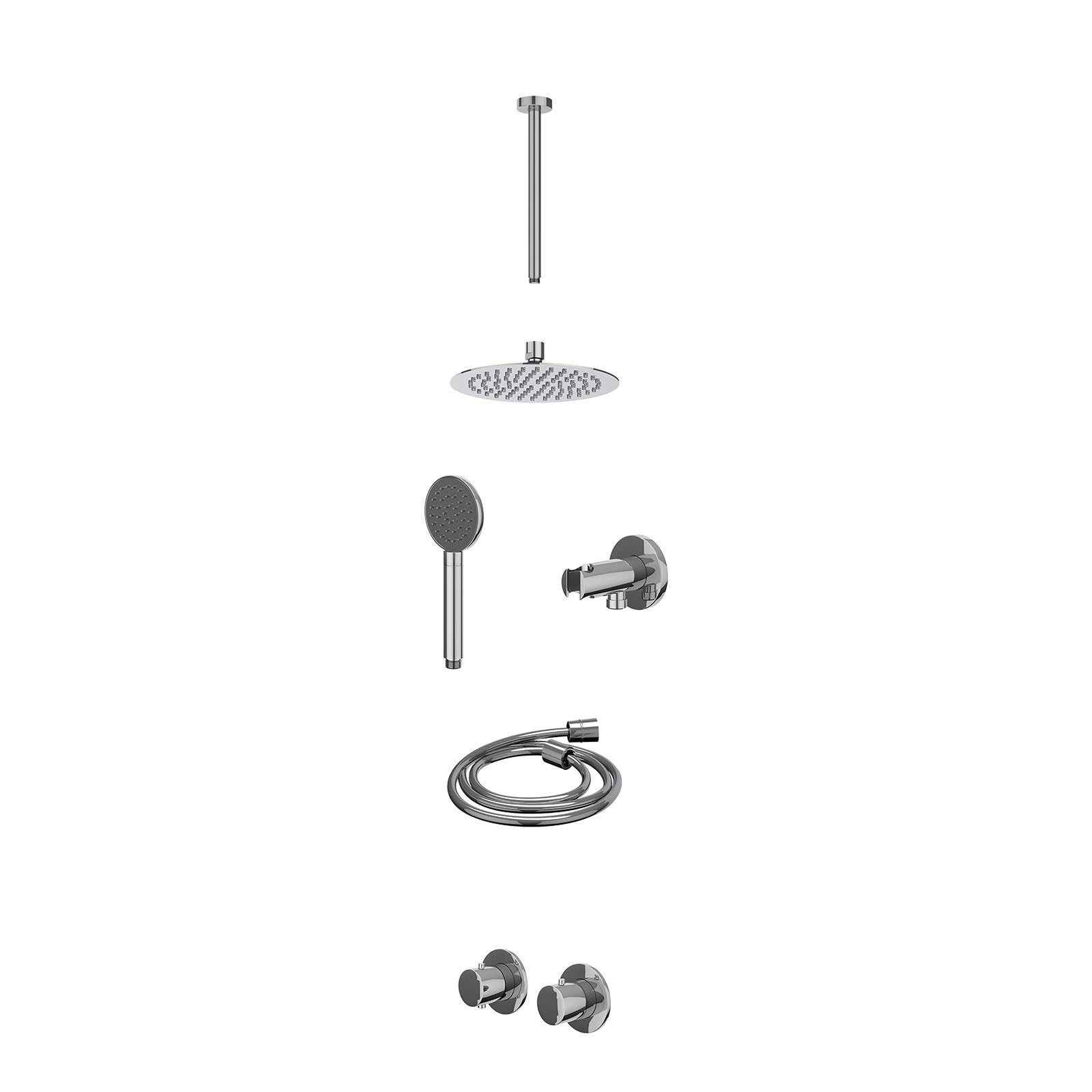 IVY Bond Regendoucheset inbouw symmetry 2-weg - 20cm slim - plafond 30cm - wandhouder - satin spray - excl. inbouwbox - Chroom