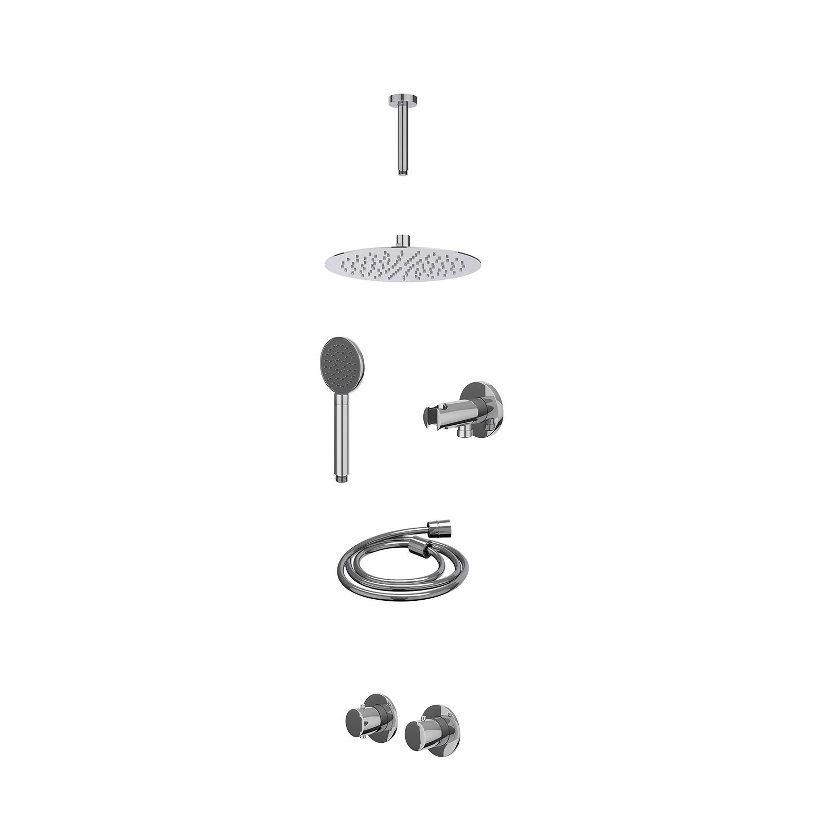 IVY Bond Regendoucheset inbouw symmetry 2-weg - 25cm slim - plafond 15cm - wandhouder - satin spray - excl. inbouwbox - Chroom