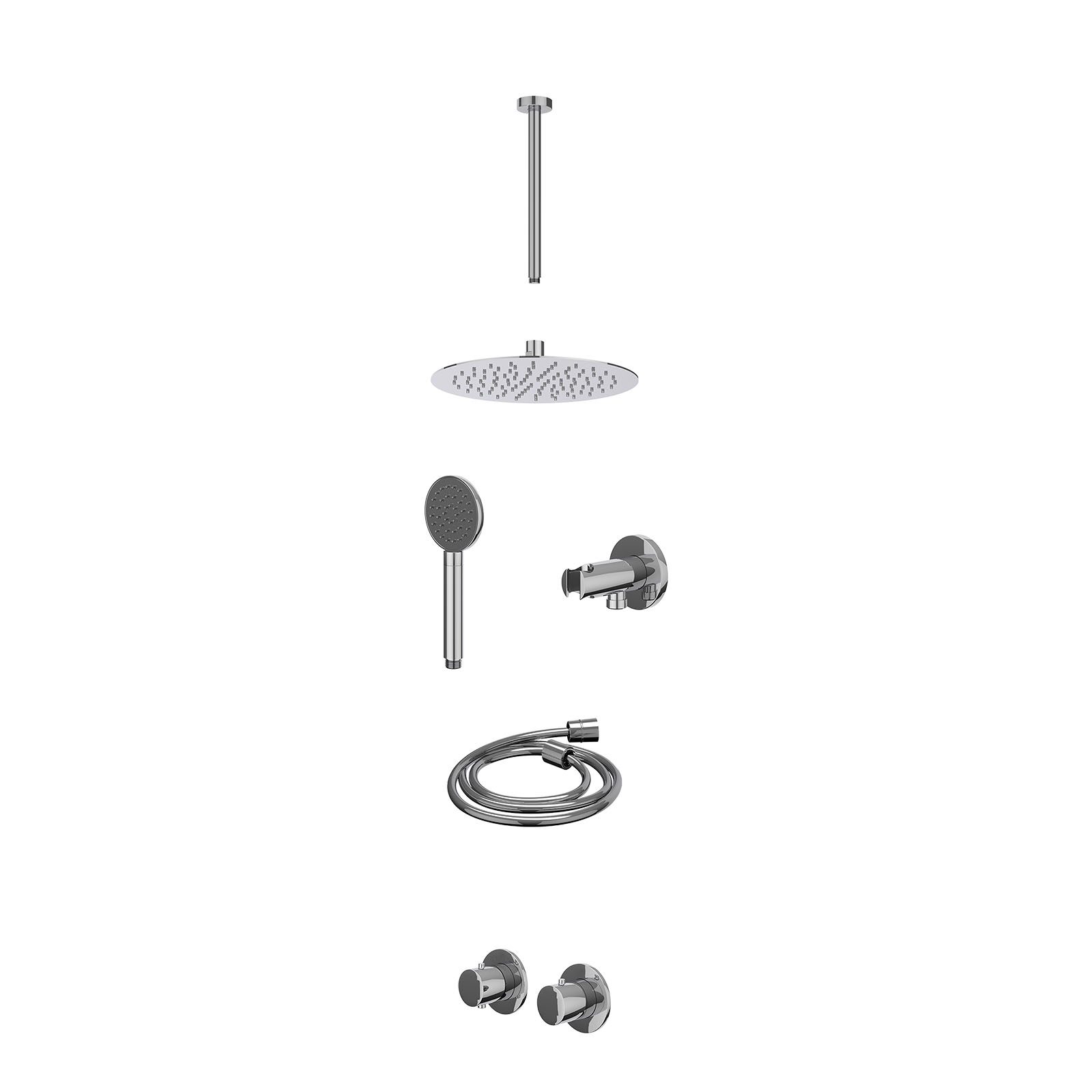IVY Bond Regendoucheset inbouw symmetry 2-weg - 25cm slim - plafond 30cm - wandhouder - satin spray - excl. inbouwbox - Chroom