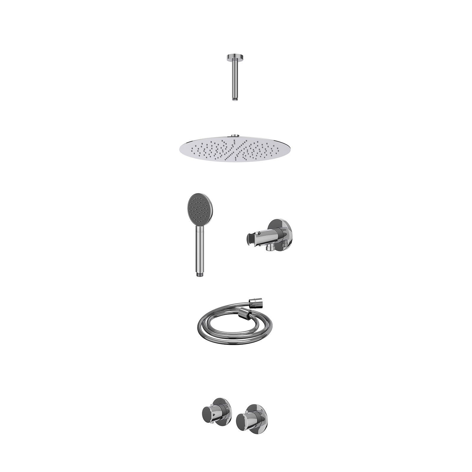 IVY Bond Regendoucheset inbouw symmetry 2-weg - 30cm slim - plafond 15cm - wandhouder - satin spray - excl. inbouwbox - Chroom