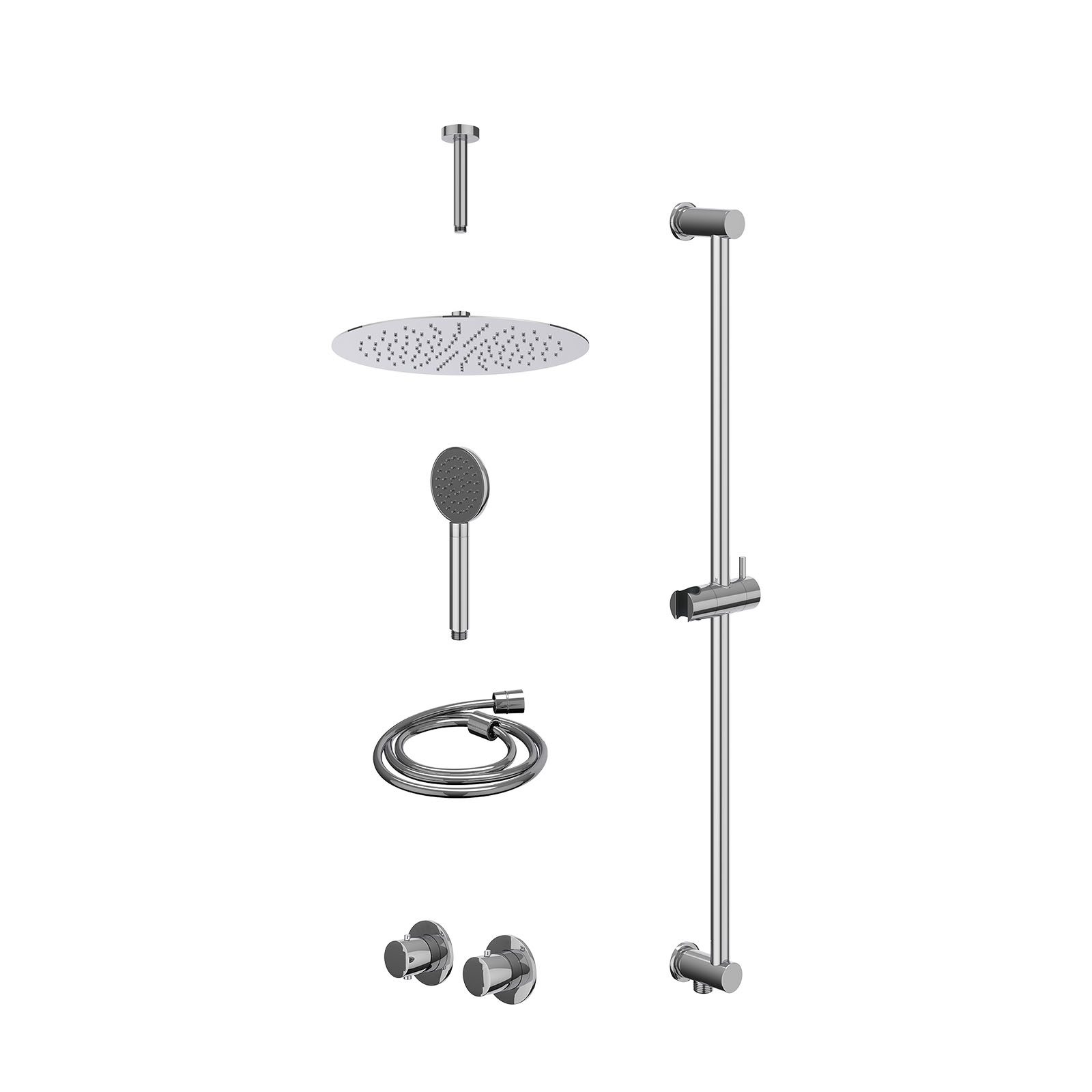 IVY Bond Regendoucheset inbouw symmetry 2-weg - 30cm slim - plafond 15cm - glijstang - satin spray - excl. inbouwbox - Chroom