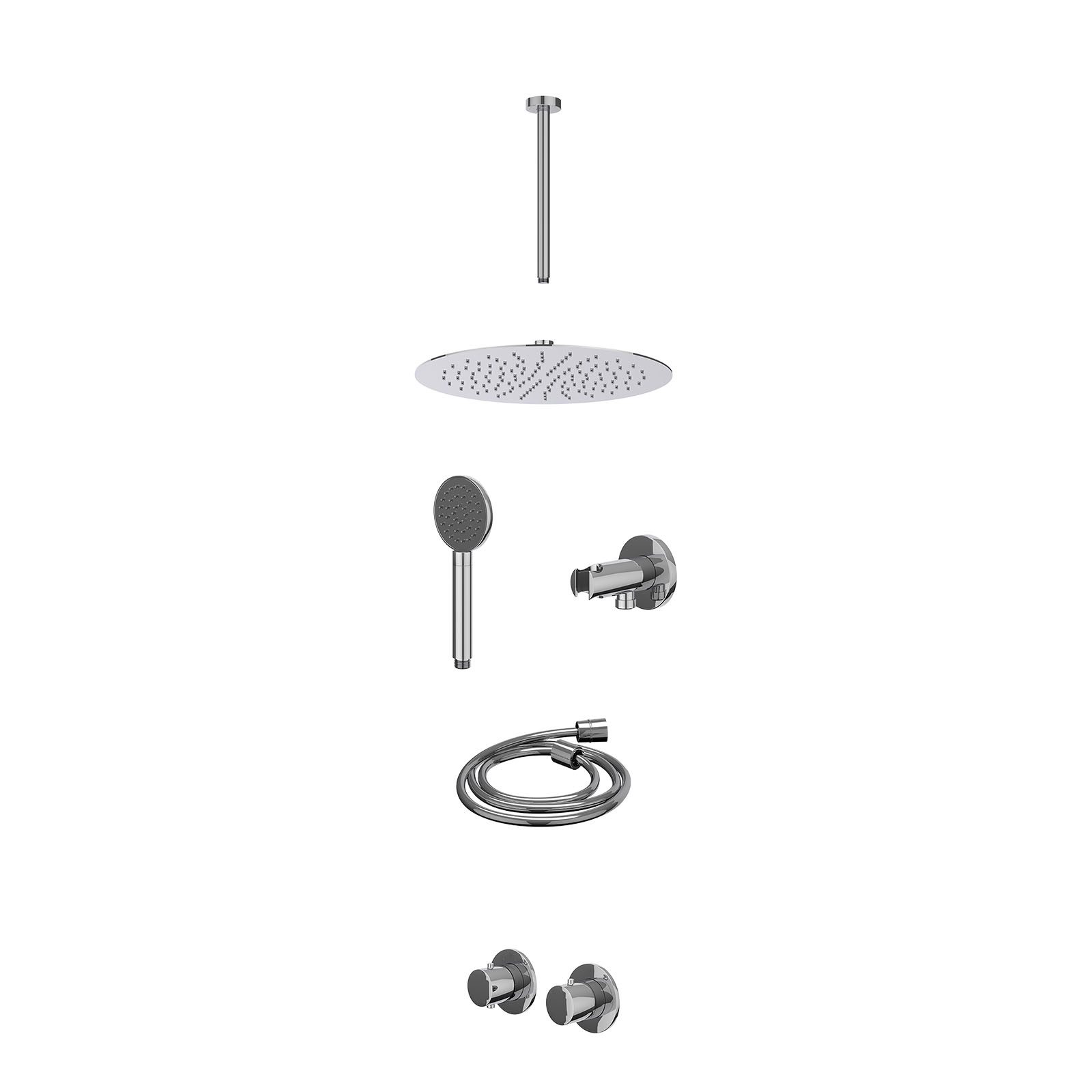 IVY Bond Regendoucheset inbouw symmetry 2-weg - 30cm slim - plafond 30cm - wandhouder - satin spray - excl. inbouwbox - Chroom