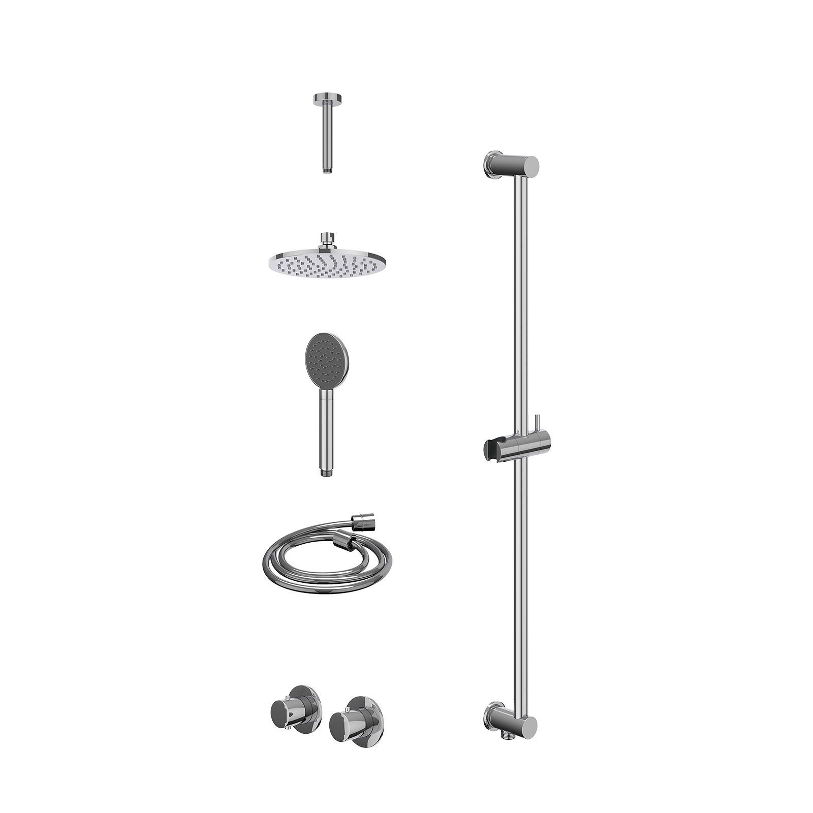 IVY Bond Regendoucheset inbouw symmetry 2-weg - 20cm medium - plafond 15cm - glijstang - satin spray - excl. inbouwbox - Chroom