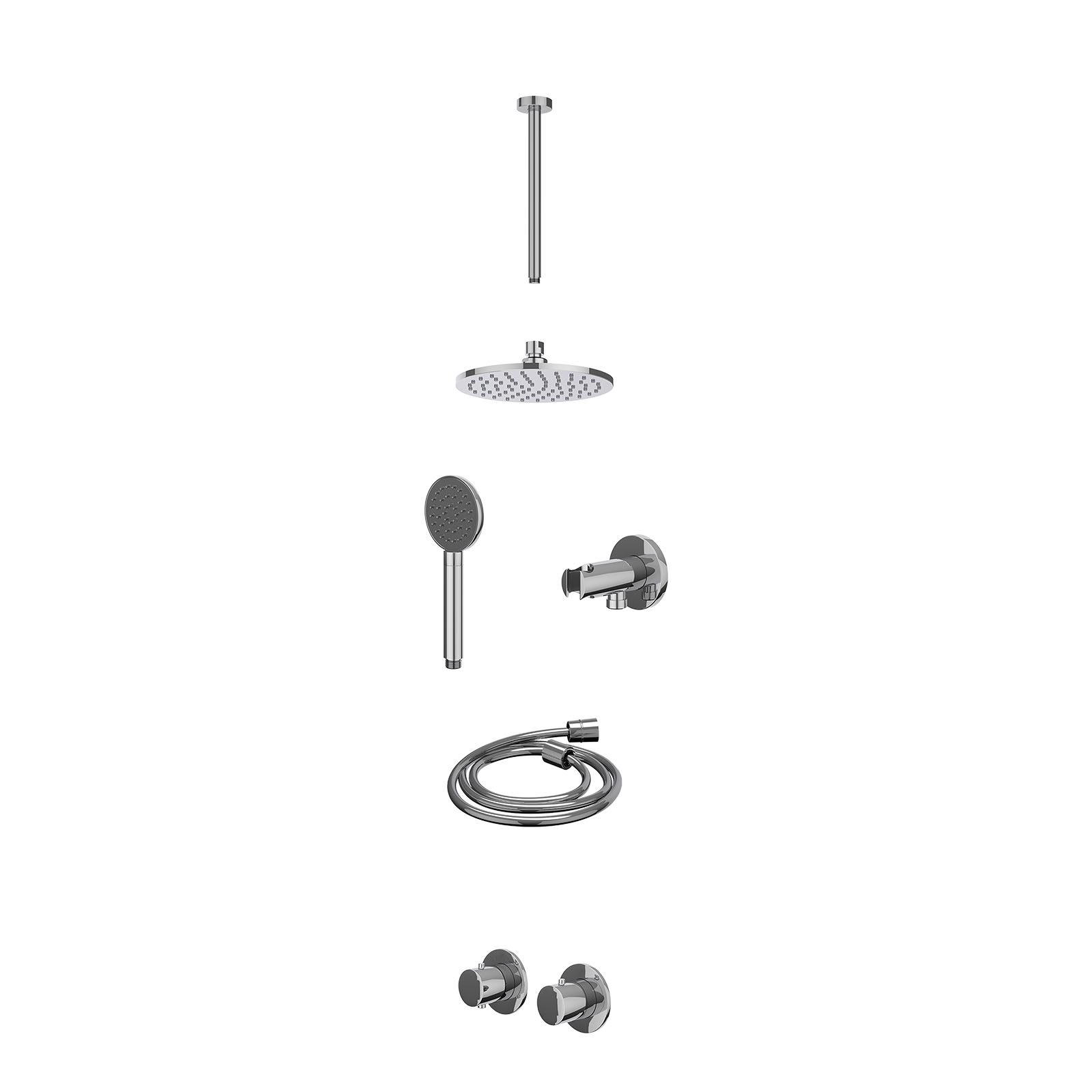 IVY Bond Regendoucheset inbouw symmetry 2-weg - 20cm medium - plafond 30cm - wandhouder - satin spray - excl. inbouwbox - Chroom