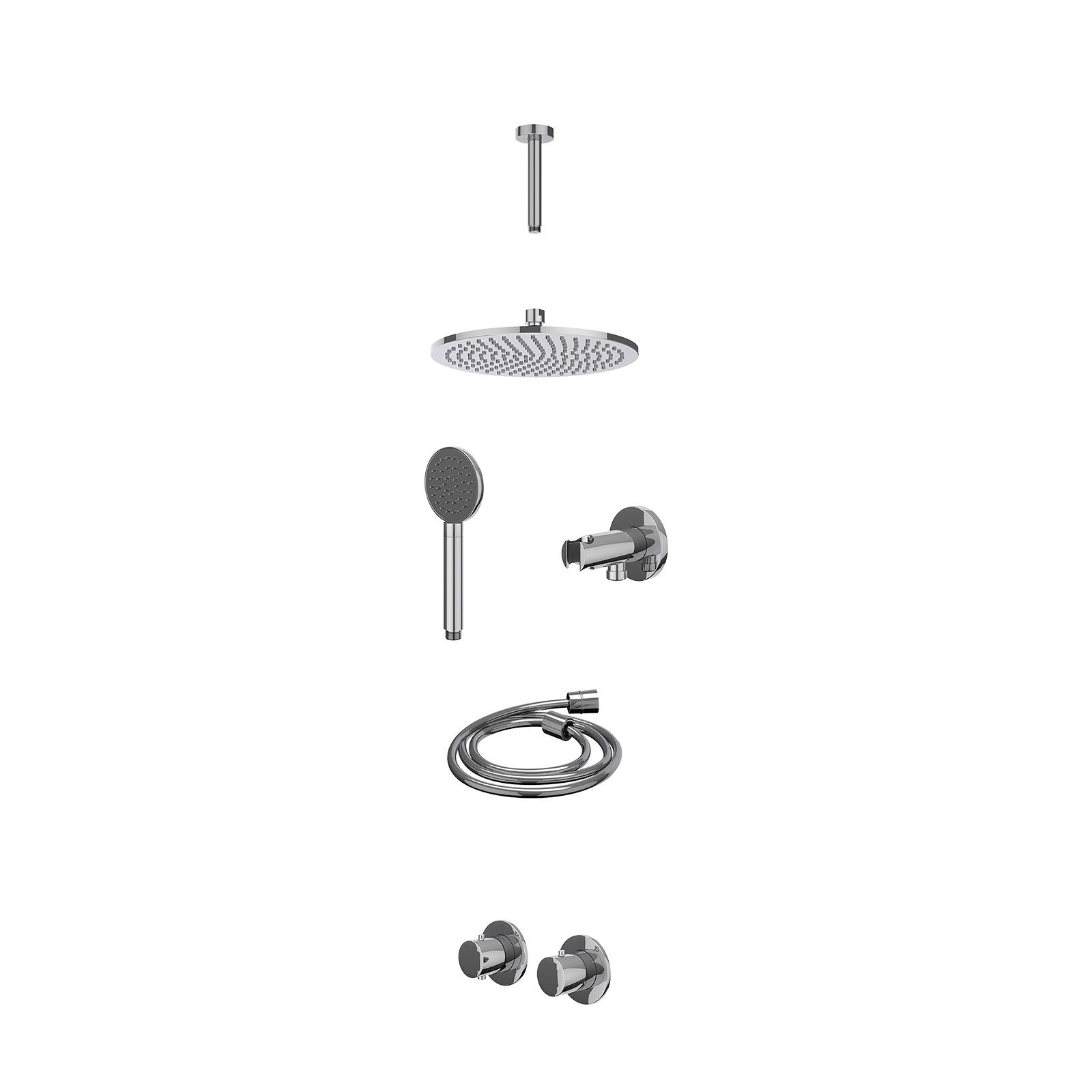 IVY Bond Regendoucheset inbouw symmetry 2-weg - 25cm medium - plafond 15cm - wandhouder - satin spray - excl. inbouwbox - Chroom