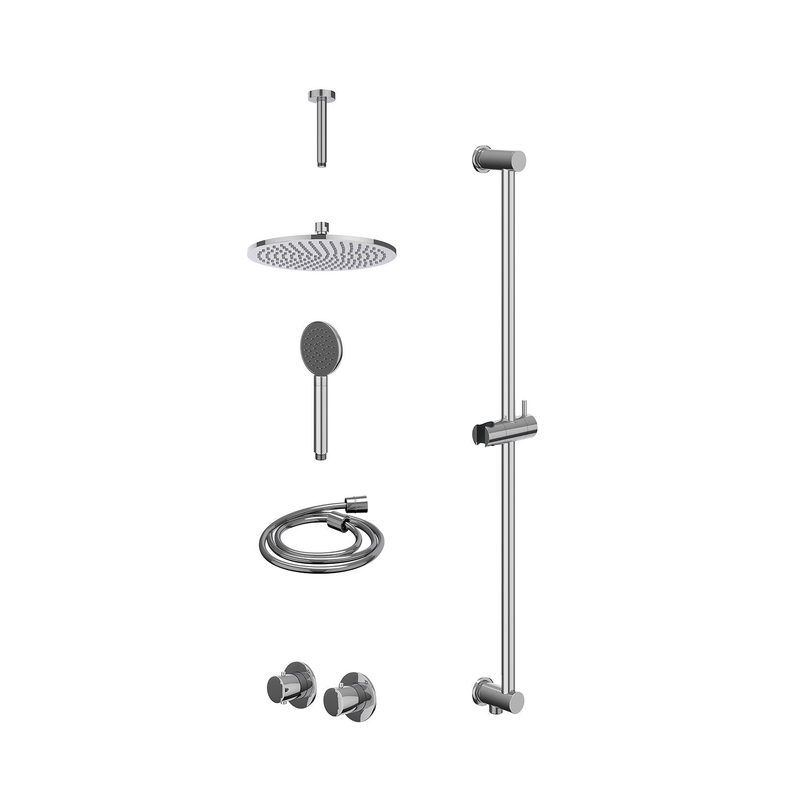 IVY Bond Regendoucheset inbouw symmetry 2-weg - 25cm medium - plafond 15cm - glijstang - satin spray - excl. inbouwbox - Chroom