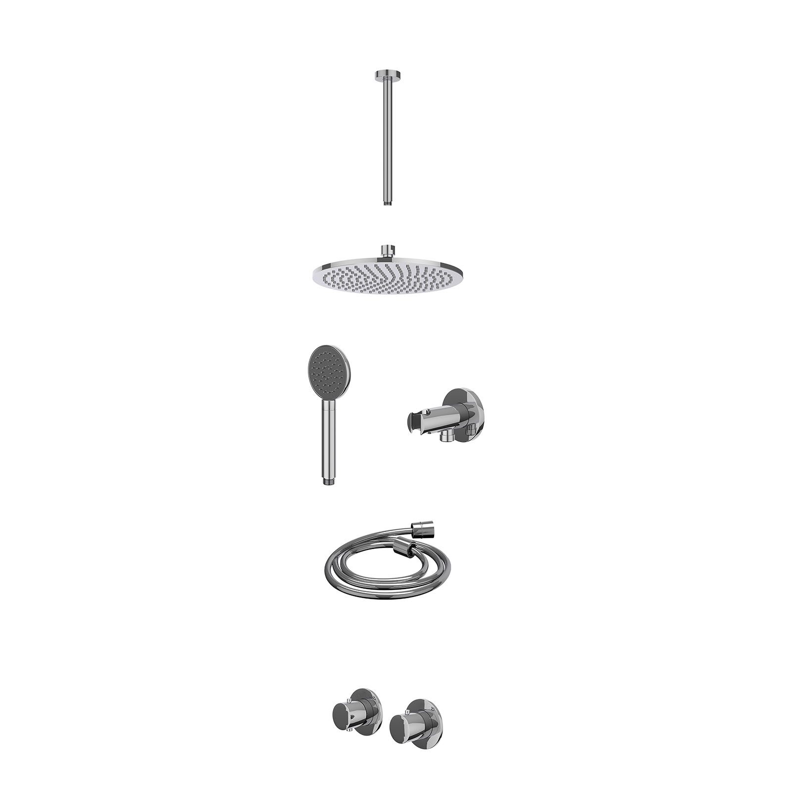 IVY Bond Regendoucheset inbouw symmetry 2-weg - 25cm medium - plafond 30cm - wandhouder - satin spray - excl. inbouwbox - Chroom