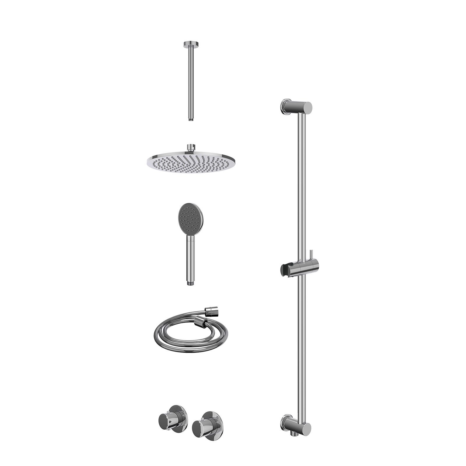 IVY Bond Regendoucheset inbouw symmetry 2-weg - 25cm medium - plafond 30cm - glijstang - satin spray - excl. inbouwbox - Chroom