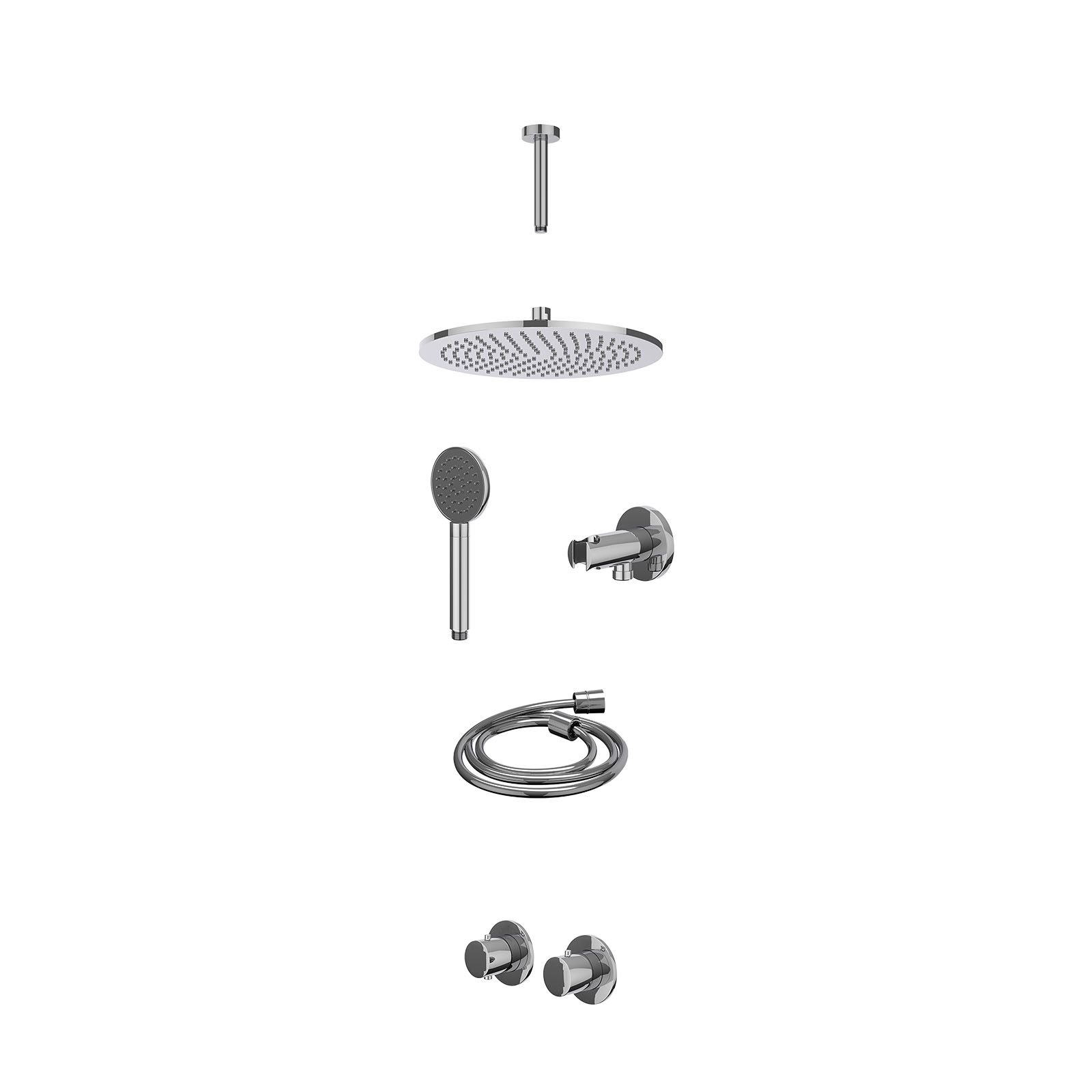 IVY Bond Regendoucheset inbouw symmetry 2-weg - 30cm medium - plafond 15cm - wandhouder - satin spray - excl. inbouwbox - Chroom