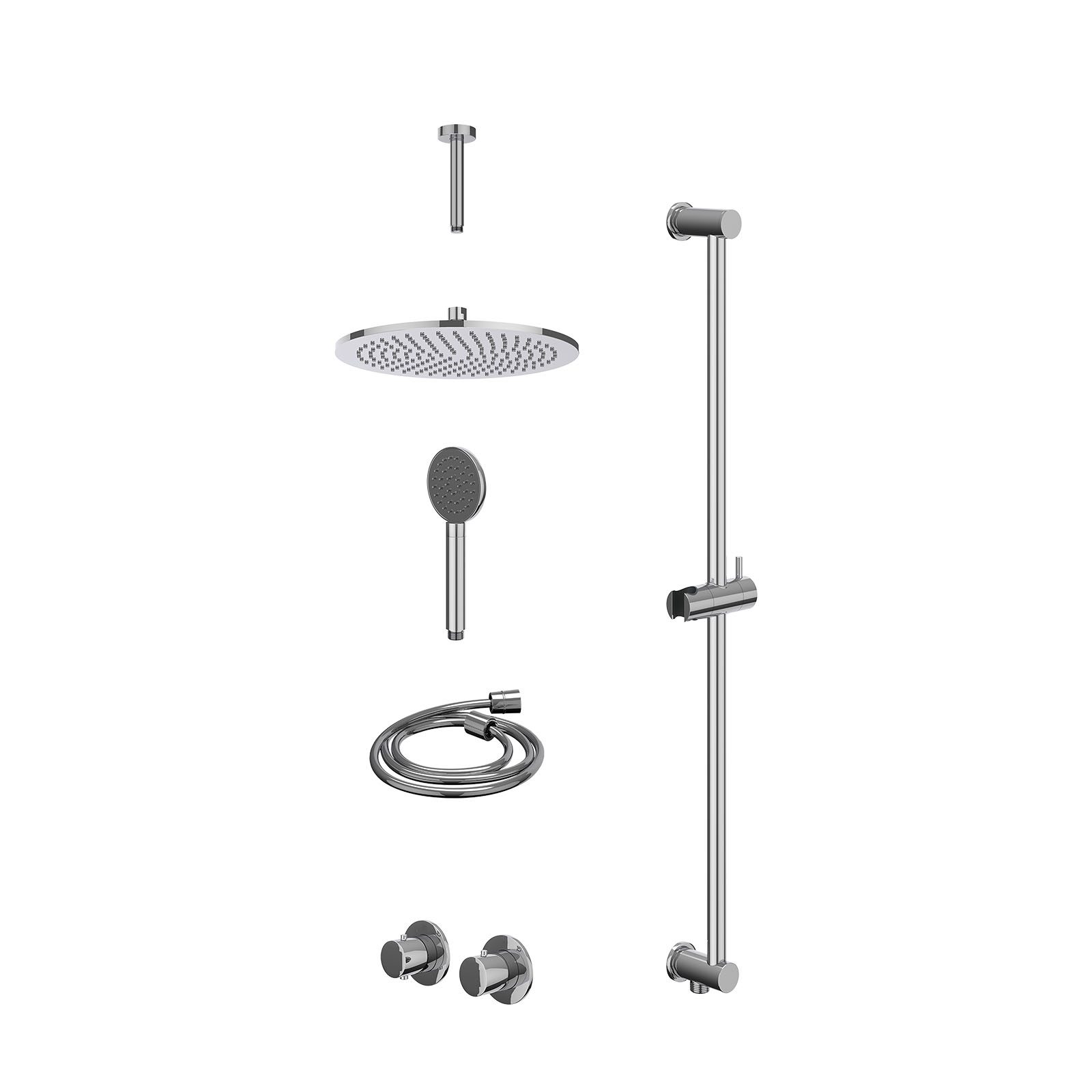 IVY Bond Regendoucheset inbouw symmetry 2-weg - 30cm medium - plafond 15cm - glijstang - satin spray - excl. inbouwbox - Chroom