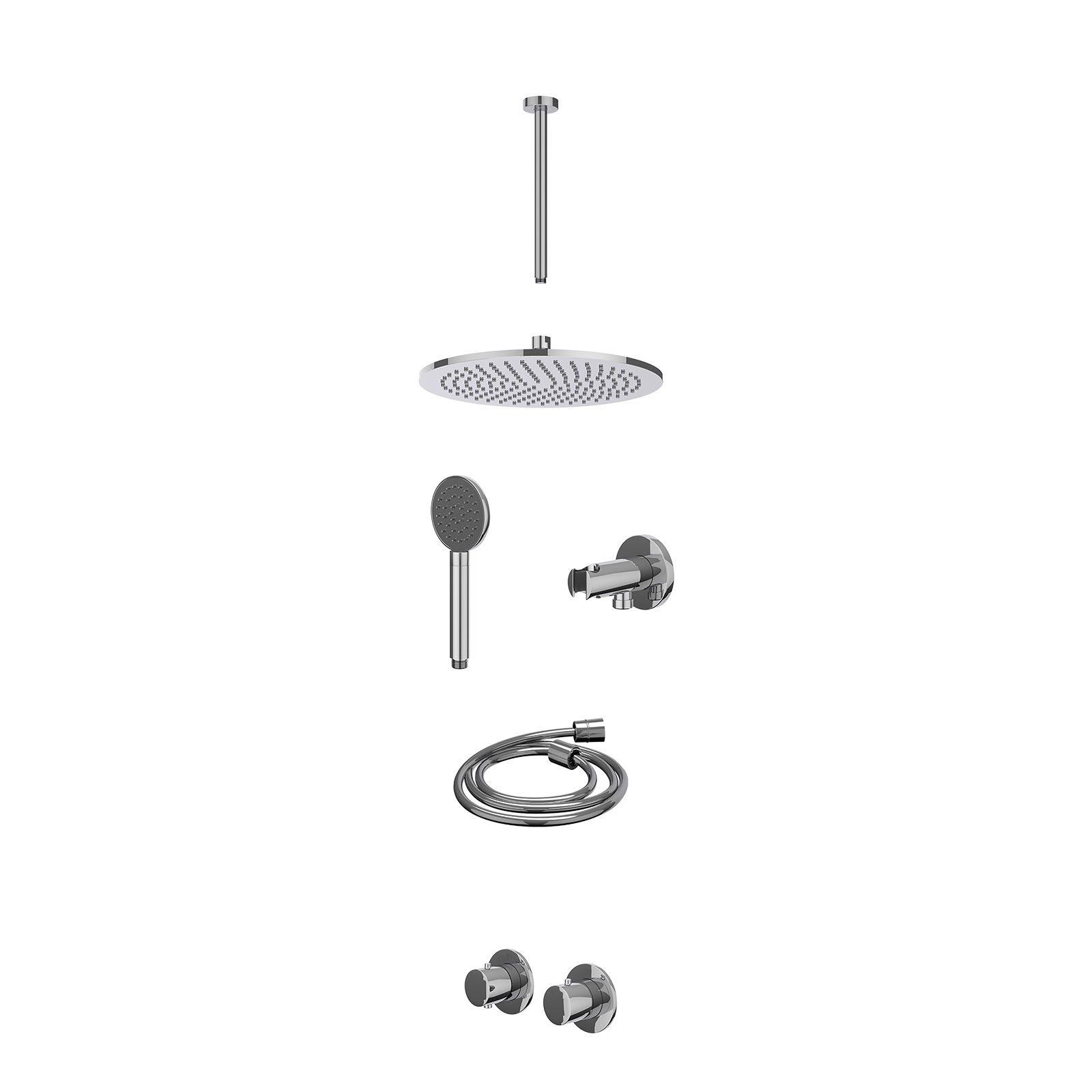 IVY Bond Regendoucheset inbouw symmetry 2-weg - 30cm medium - plafond 30cm - wandhouder - satin spray - excl. inbouwbox - Chroom