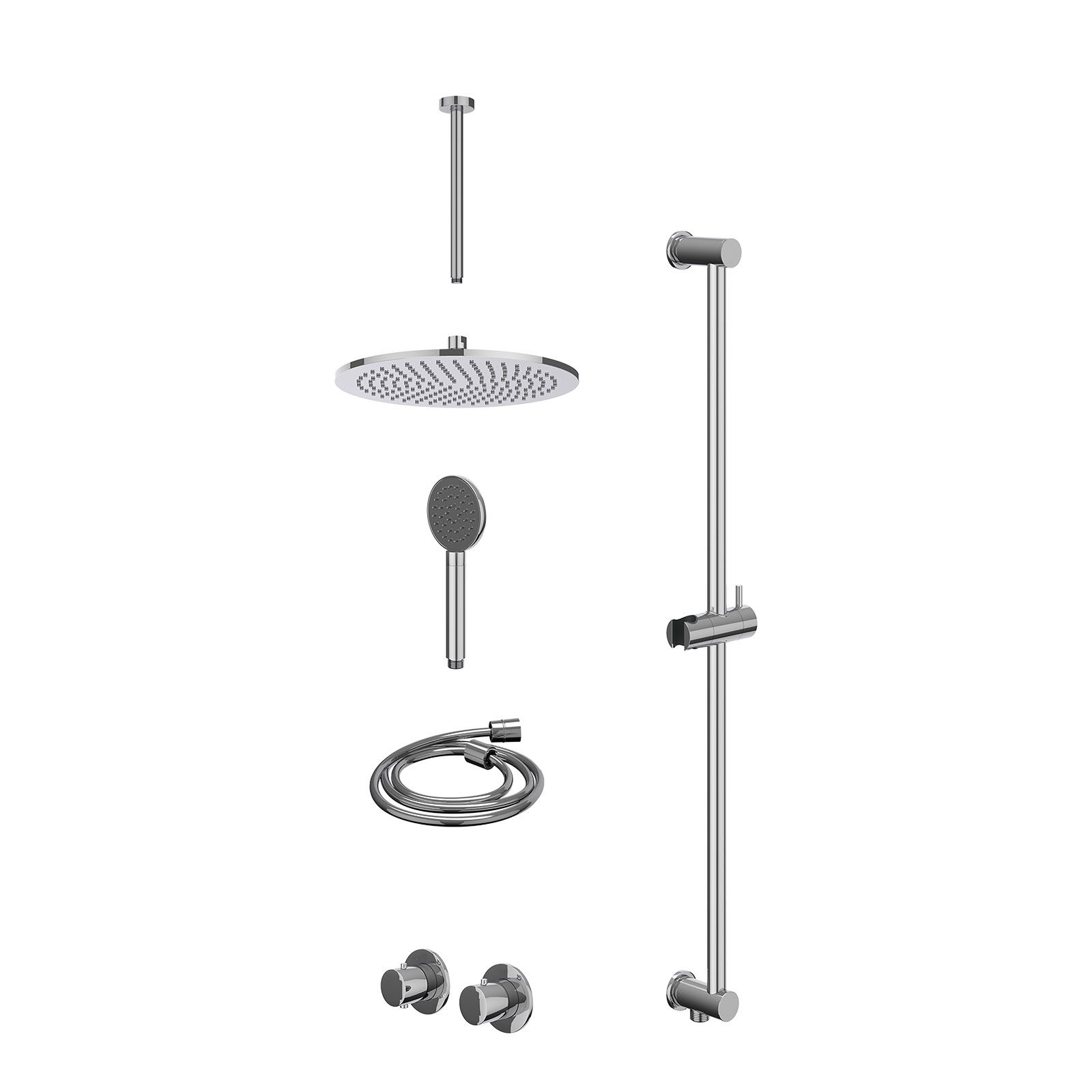 IVY Bond Regendoucheset inbouw symmetry 2-weg - 30cm medium - plafond 30cm - glijstang - satin spray - excl. inbouwbox - Chroom