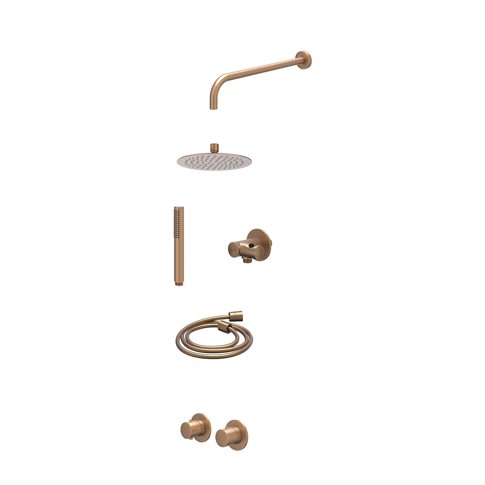 IVY Bond Regendoucheset inbouw symmetry 2-weg - 20cm slim - wandarm 40cm - verstelbare steun - staafhanddouche - excl. inbouwbox - Geborsteld mat koper