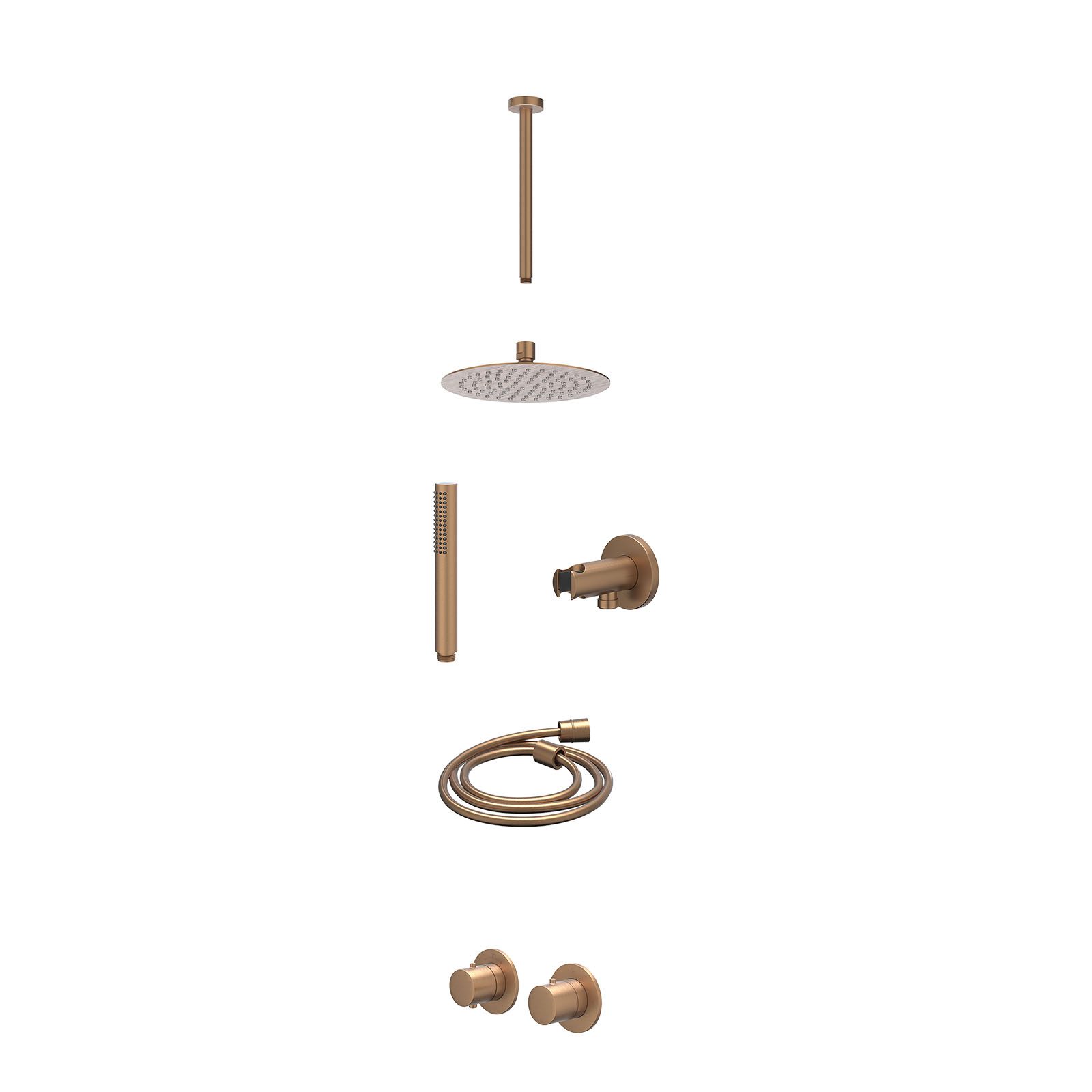 IVY Bond Regendoucheset inbouw symmetry 2-weg - 20cm slim - plafond 30cm - wandhouder - staafhanddouche - excl. inbouwbox - Geborsteld mat koper
