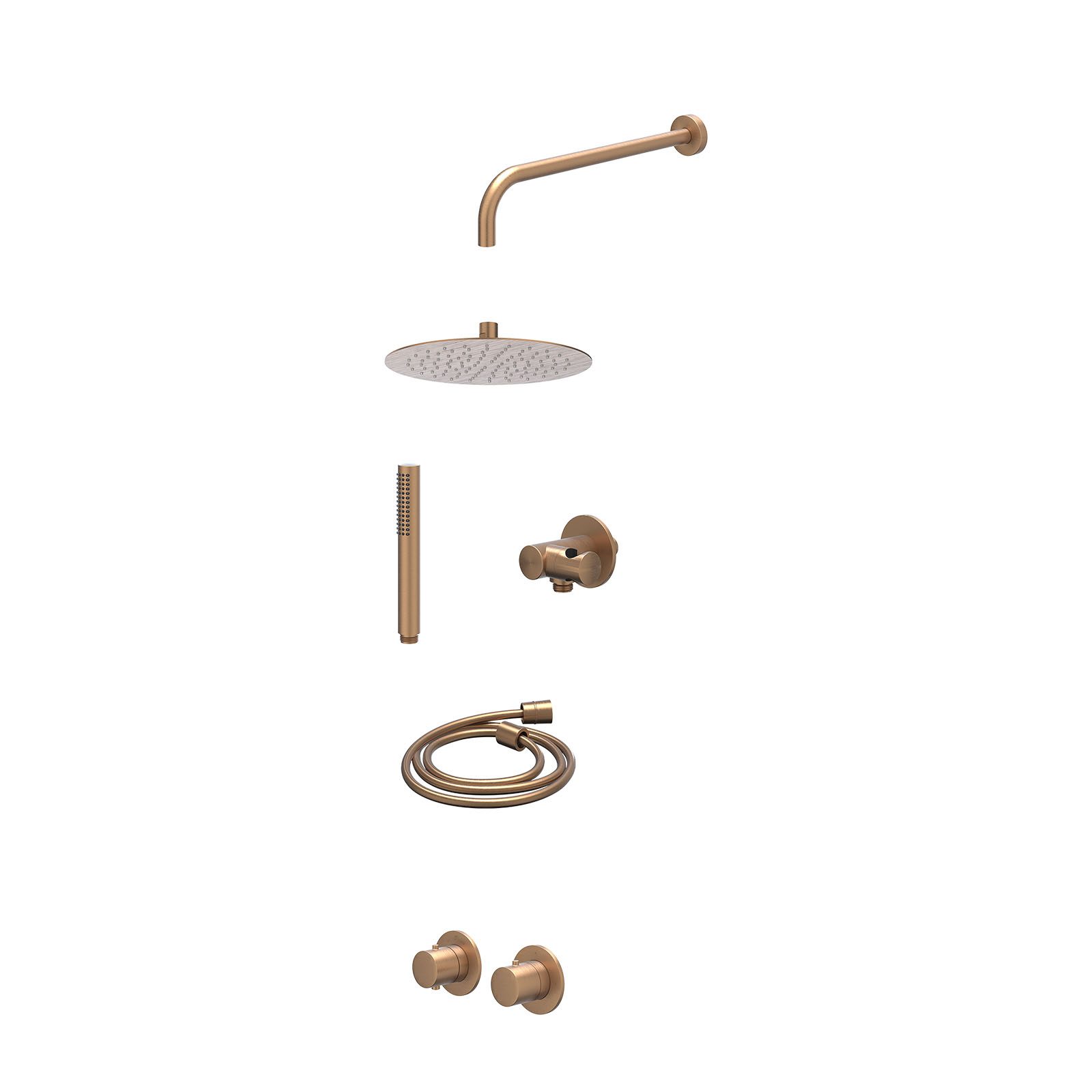 IVY Bond Regendoucheset inbouw symmetry 2-weg - 25cm slim - wandarm 40cm - verstelbare steun - staafhanddouche - excl. inbouwbox - Geborsteld mat koper