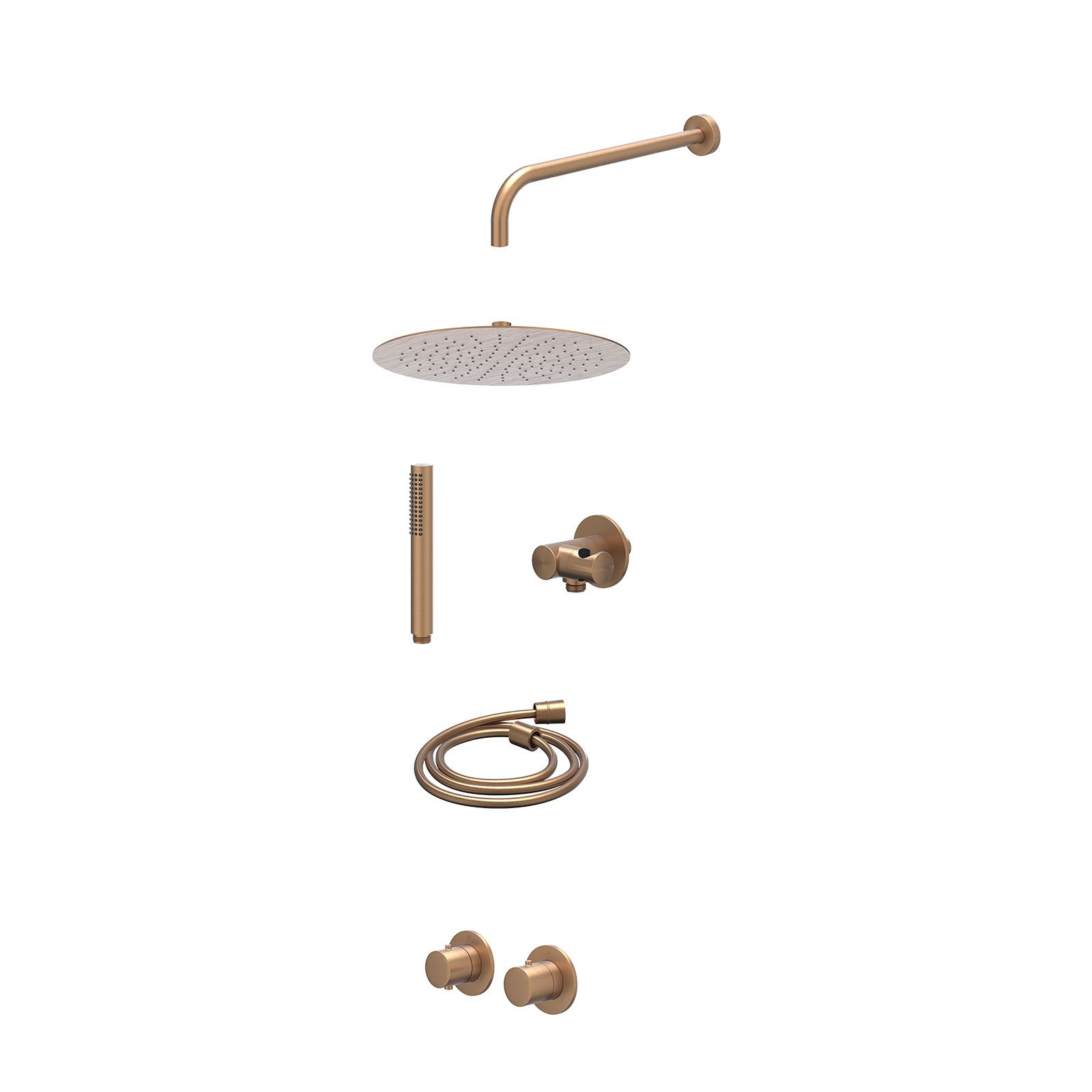 IVY Bond Regendoucheset inbouw symmetry 2-weg - 30cm slim - wandarm 40cm - verstelbare steun - staafhanddouche - excl. inbouwbox - Geborsteld mat koper