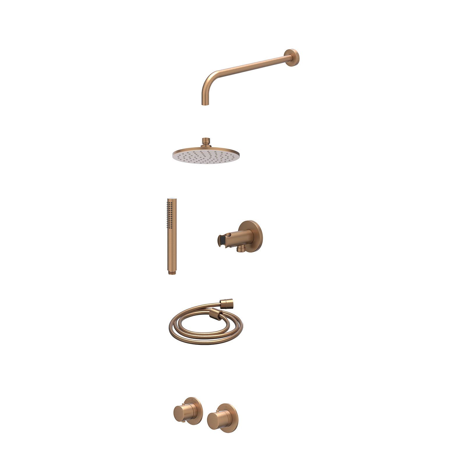 IVY Bond Regendoucheset inbouw symmetry 2-weg - 20cm medium - wandarm 40cm - wandhouder - staafhanddouche - excl. inbouwbox - Geborsteld mat koper