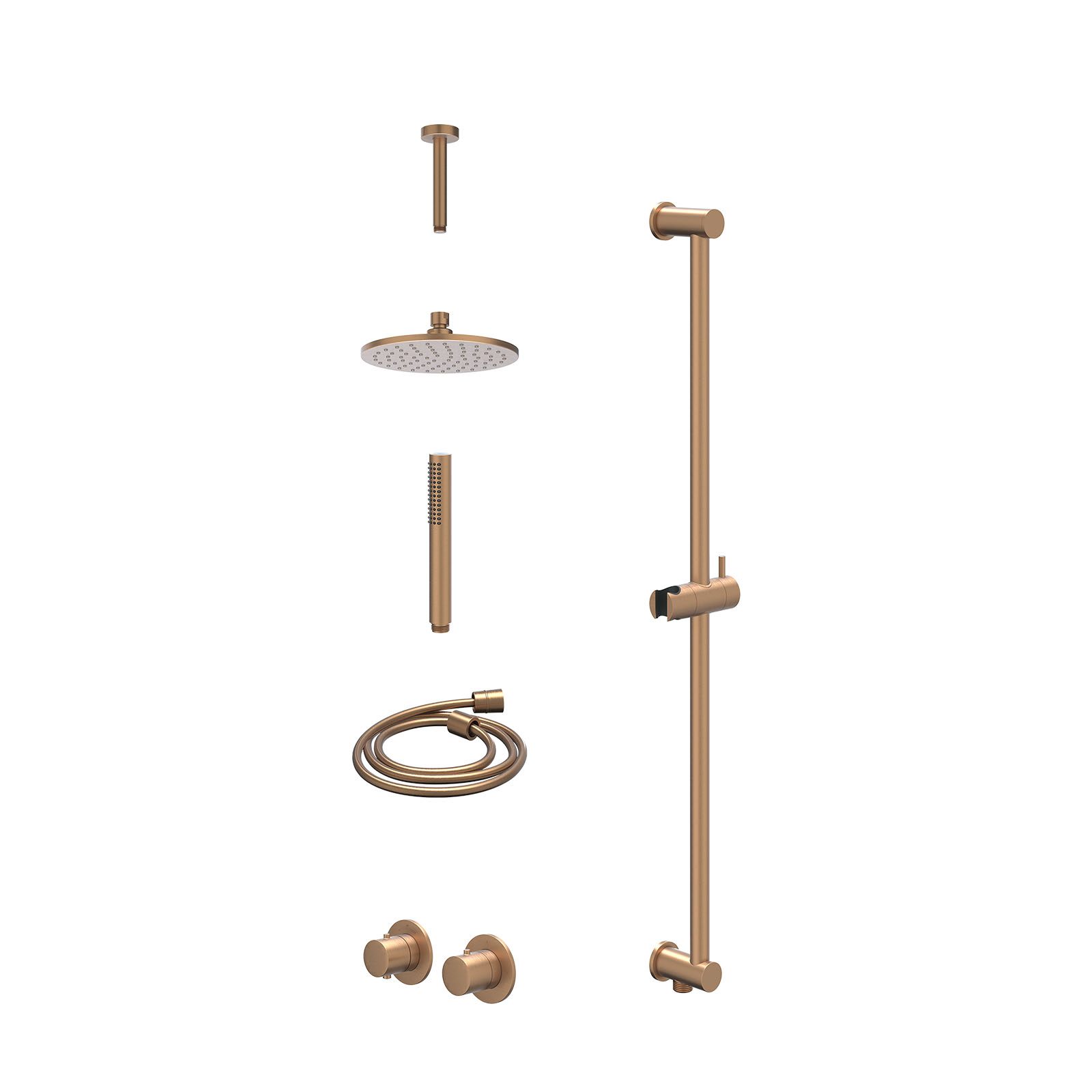 IVY Bond Regendoucheset inbouw symmetry 2-weg - 20cm medium - plafond 15cm - glijstang - staafhanddouche - excl. inbouwbox - Geborsteld mat koper