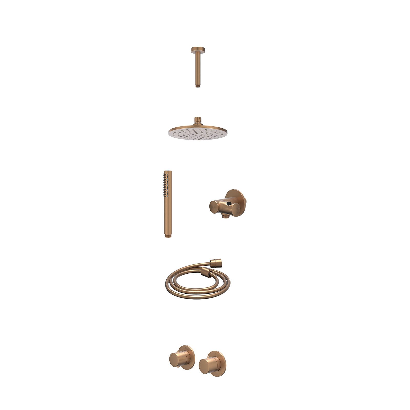 IVY Bond Regendoucheset inbouw symmetry 2-weg - 20cm medium - plafond 15cm - verstelbare steun - staafhanddouche - excl. inbouwbox - Geborsteld mat koper