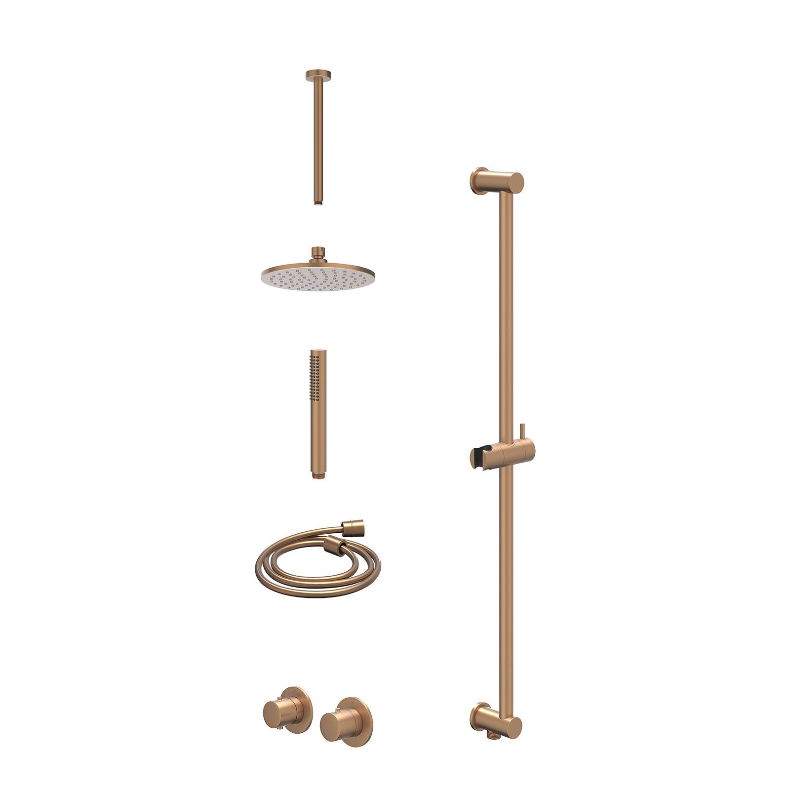 IVY Bond Regendoucheset inbouw symmetry 2-weg - 20cm medium - plafond 30cm - glijstang - staafhanddouche - excl. inbouwbox - Geborsteld mat koper