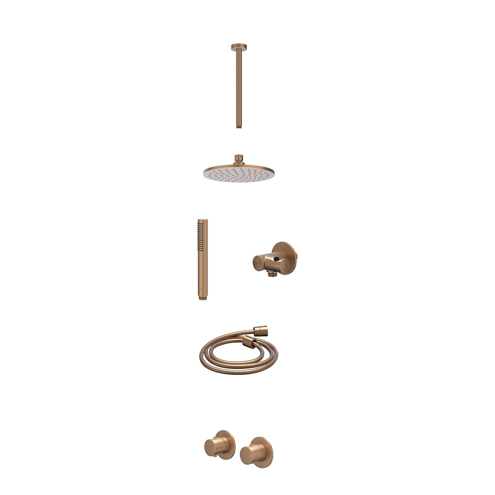 IVY Bond Regendoucheset inbouw symmetry 2-weg - 20cm medium - plafond 30cm - verstelbare steun - staafhanddouche - excl. inbouwbox - Geborsteld mat koper