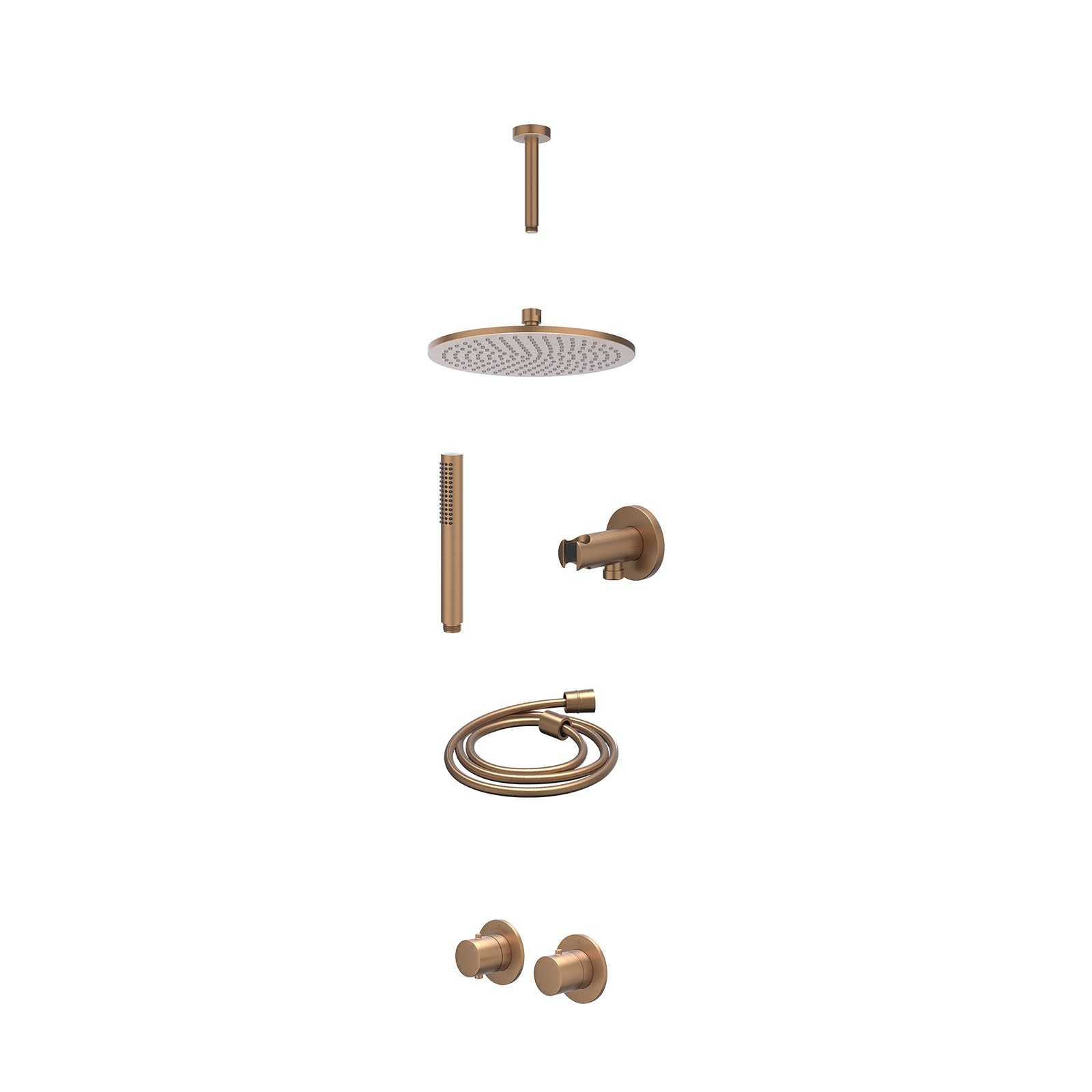 IVY Bond Regendoucheset inbouw symmetry 2-weg - 25cm medium - plafond 15cm - wandhouder - staafhanddouche - excl. inbouwbox - Geborsteld mat koper