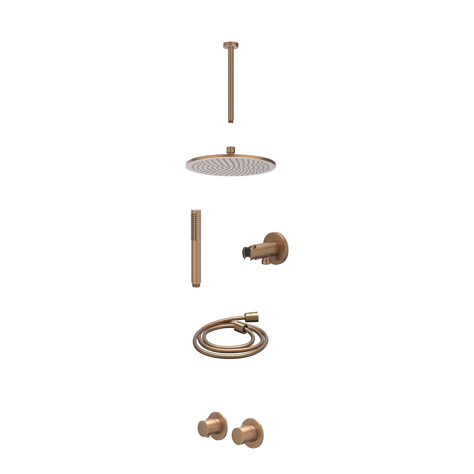 IVY Bond Regendoucheset inbouw symmetry 2-weg - 25cm medium - plafond 30cm - wandhouder - staafhanddouche - excl. inbouwbox - Geborsteld mat koper