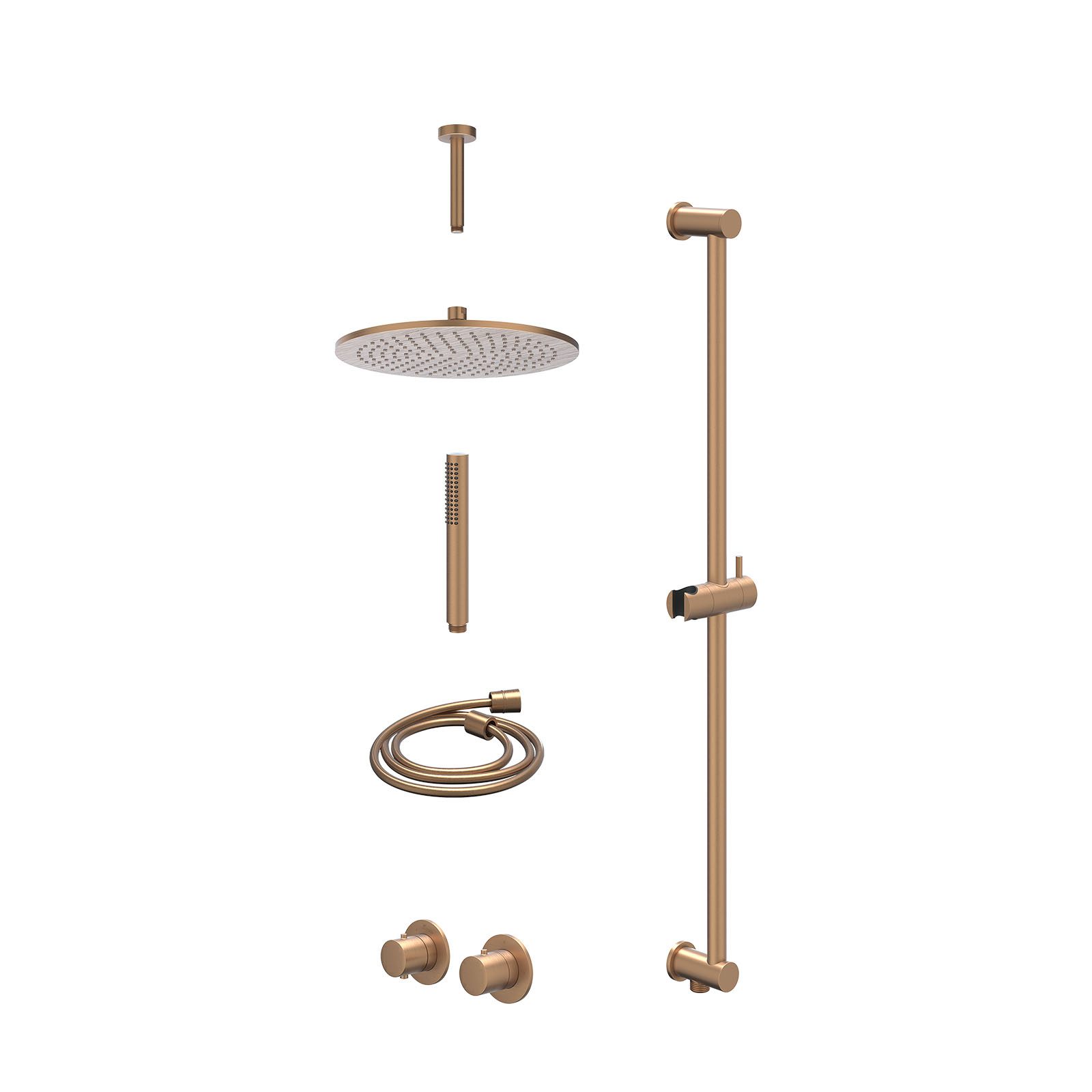 IVY Bond Regendoucheset inbouw symmetry 2-weg - 30cm medium - plafond 15cm - glijstang - staafhanddouche - excl. inbouwbox - Geborsteld mat koper